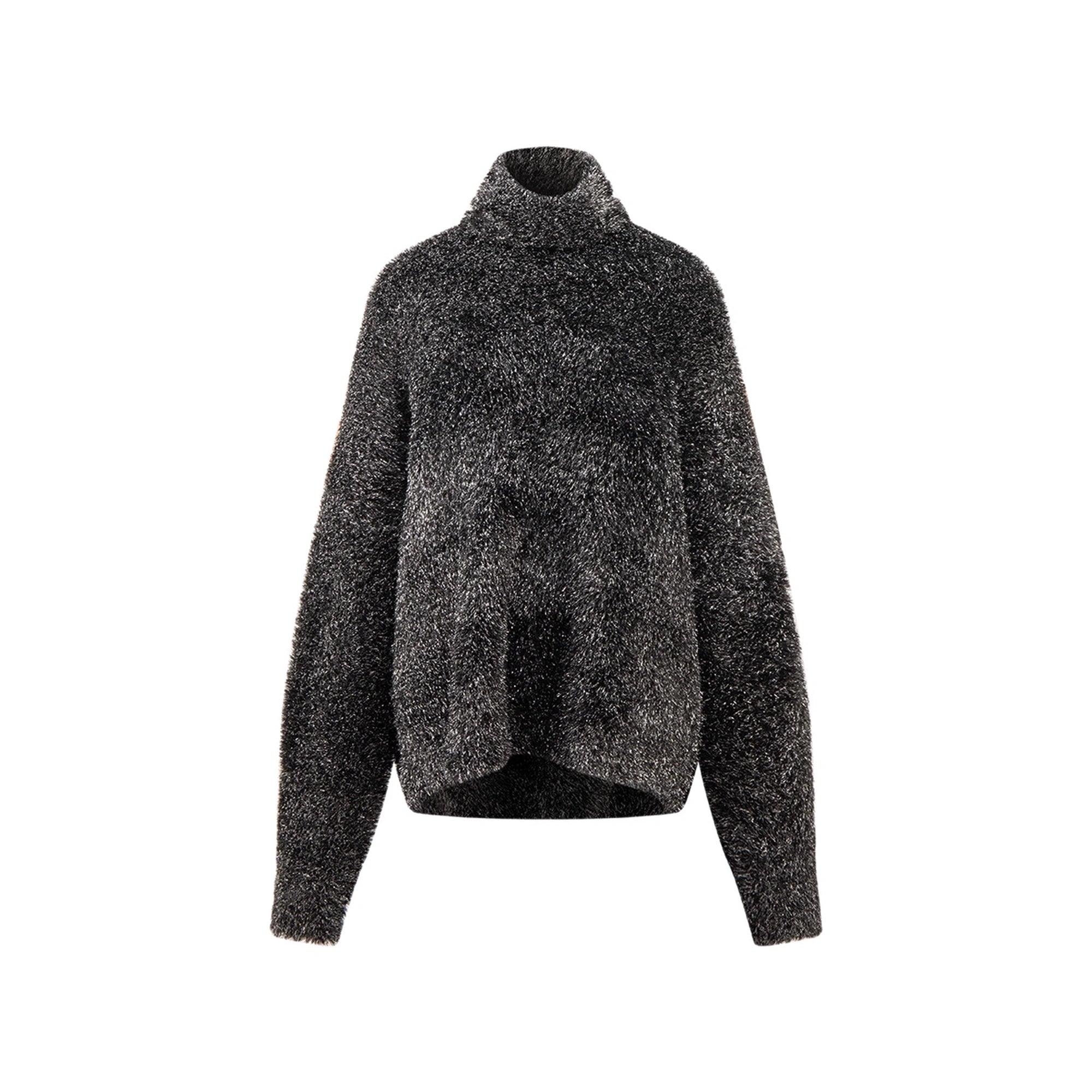 LYUOCHENG_Black_Silver_Glitter_Feather_Yarn_High_Neck_Oversized_Knit_Sweater_MISSTT