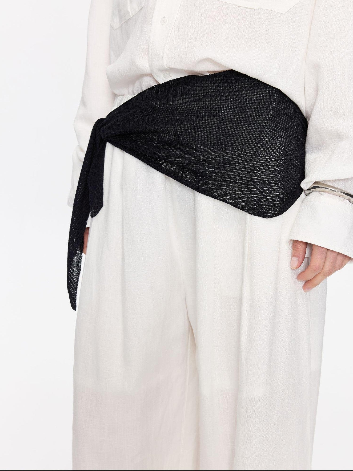 LYUOCHENG Black Solid Rectangular Lyocell Linen Casual Women&