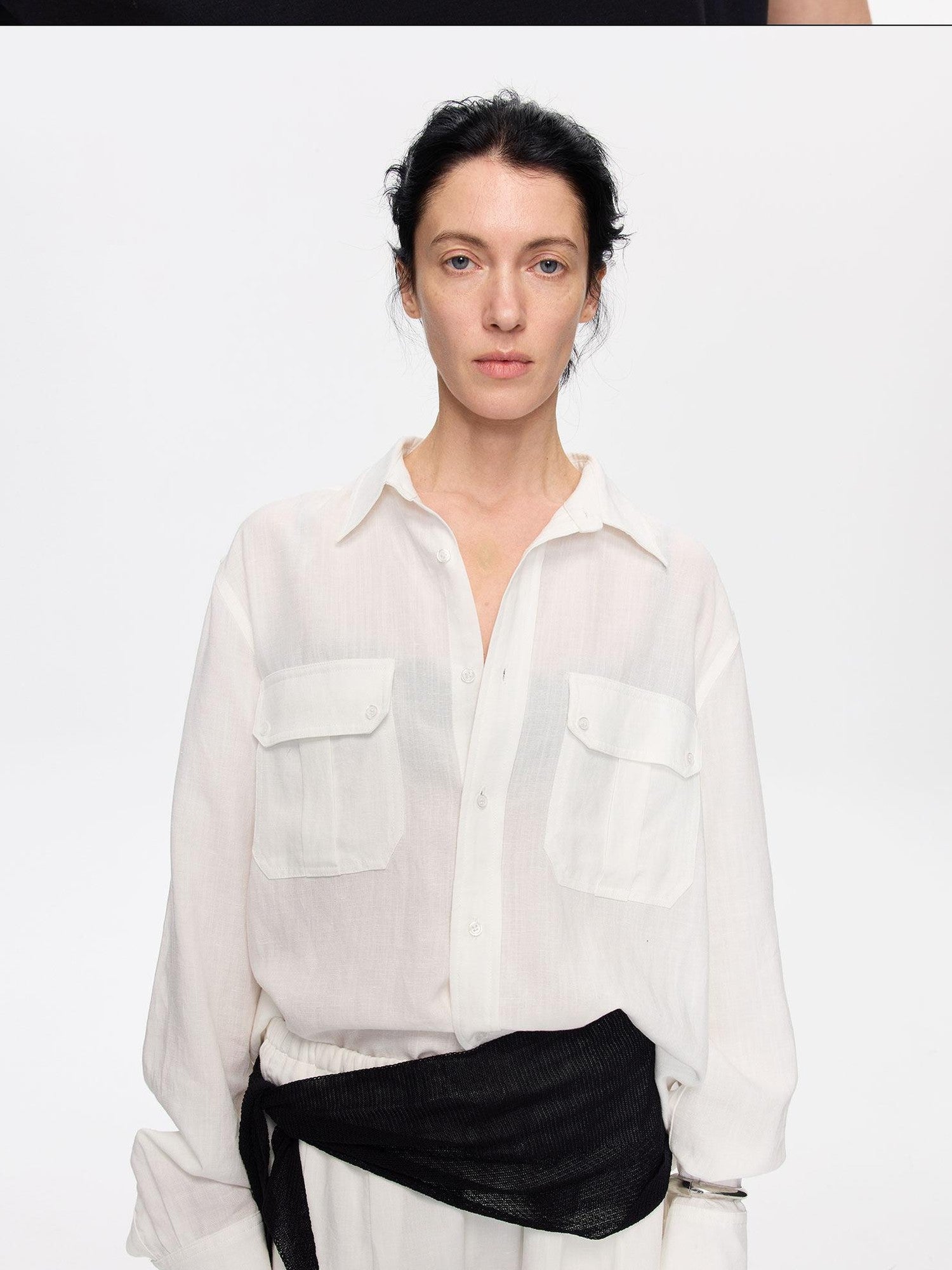 LYUOCHENG Black Solid Rectangular Lyocell Linen Casual Women&