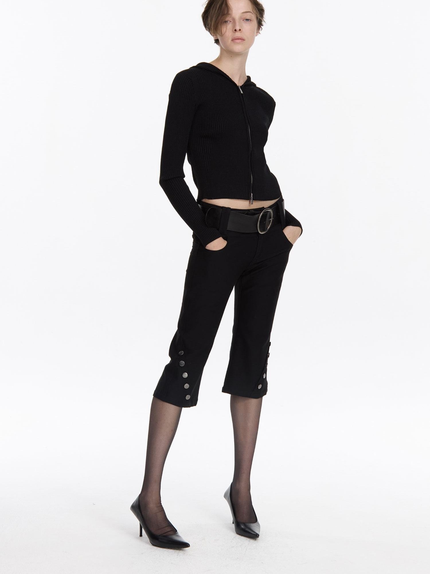 LYUOCHENG Black Vintage Stretch Pocket 3d Low Waist Women&