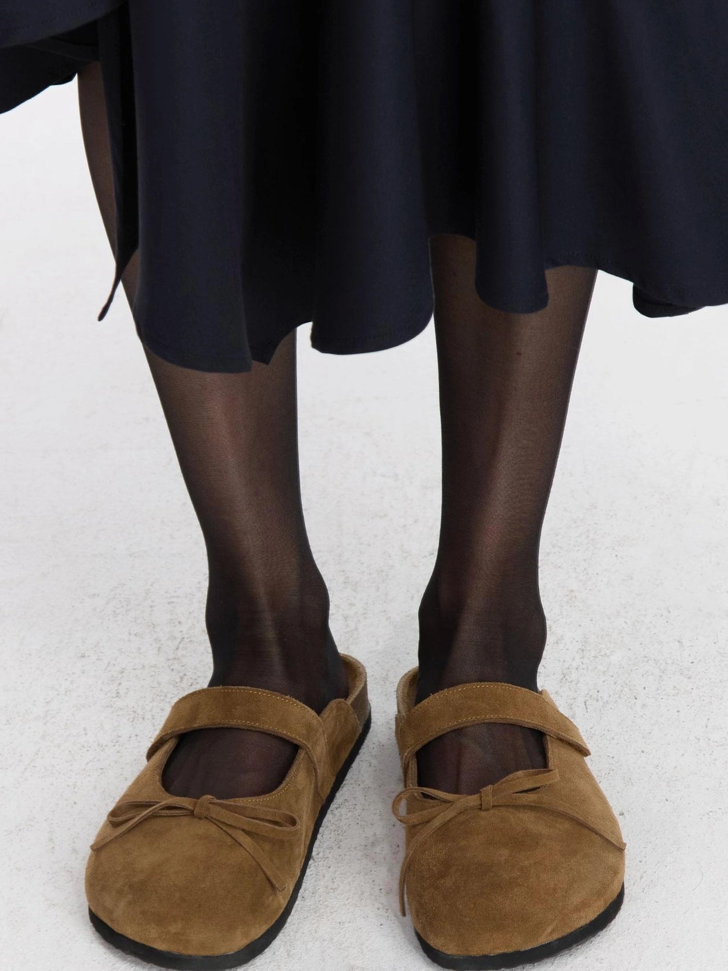 LYUOCHENG Brown Suede Ballet Bow Birk Clogs