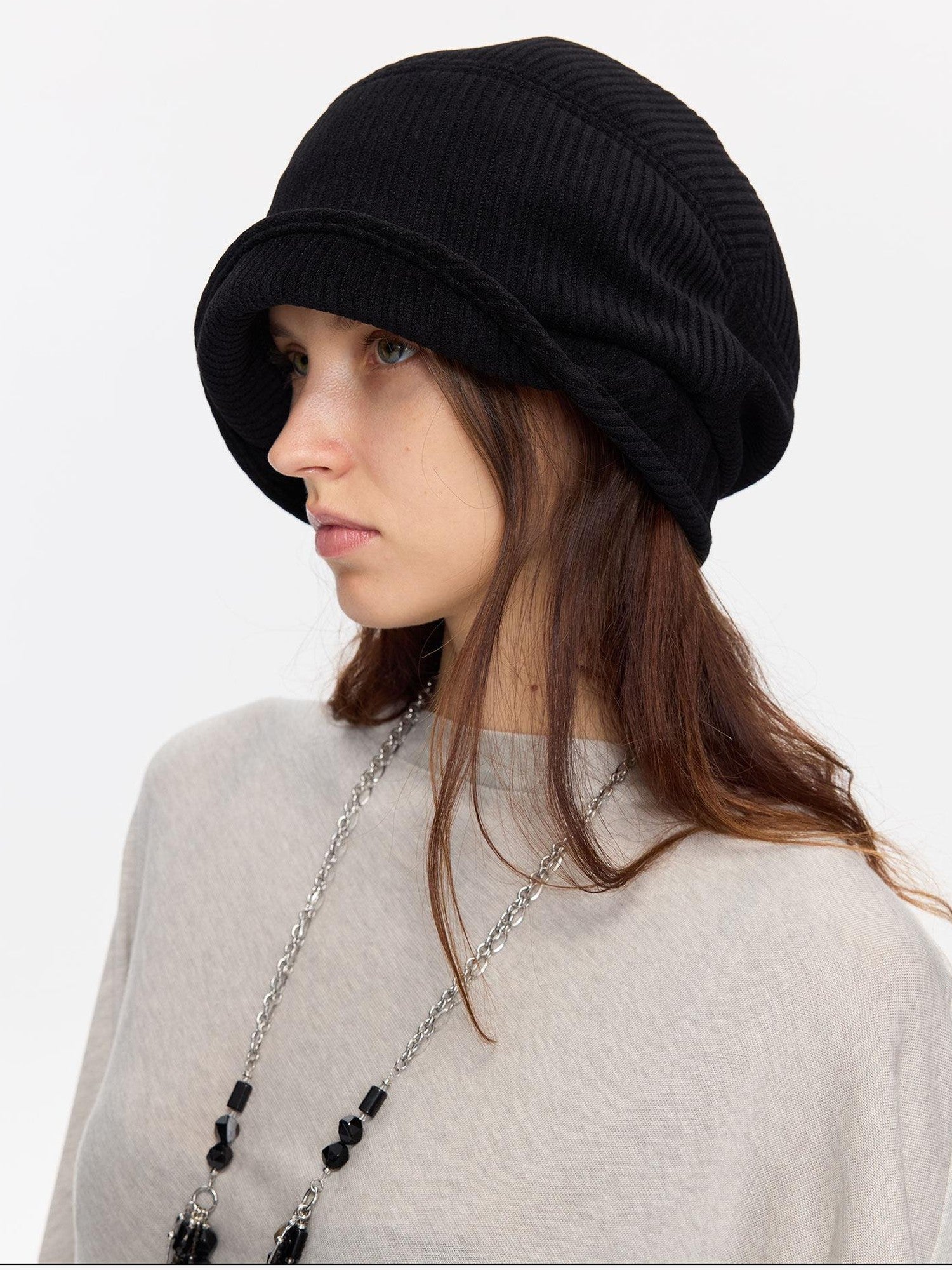 LYUOCHENG Casual Vertical Ribbed Round Top Slouch Beanie Women&