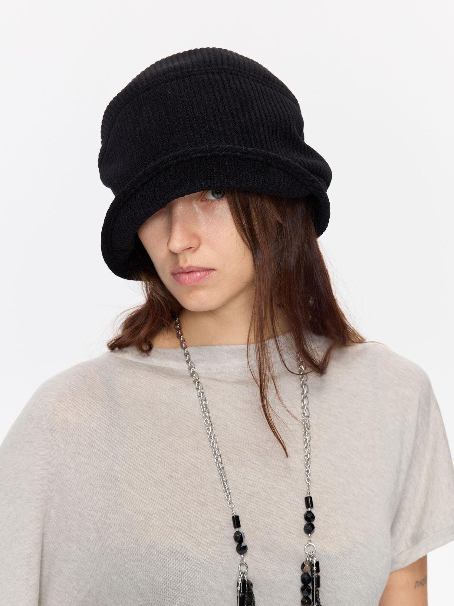 LYUOCHENG Casual Vertical Ribbed Round Top Slouch Beanie Women&