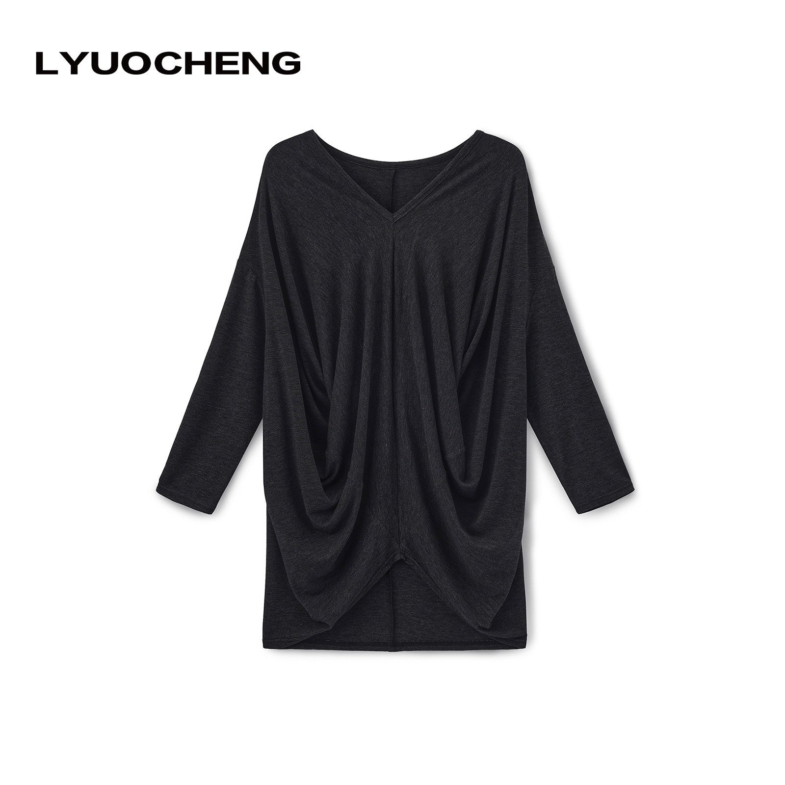 LYUOCHENG_Charcoal_Irregular_V-neck_Cocoon_Women&