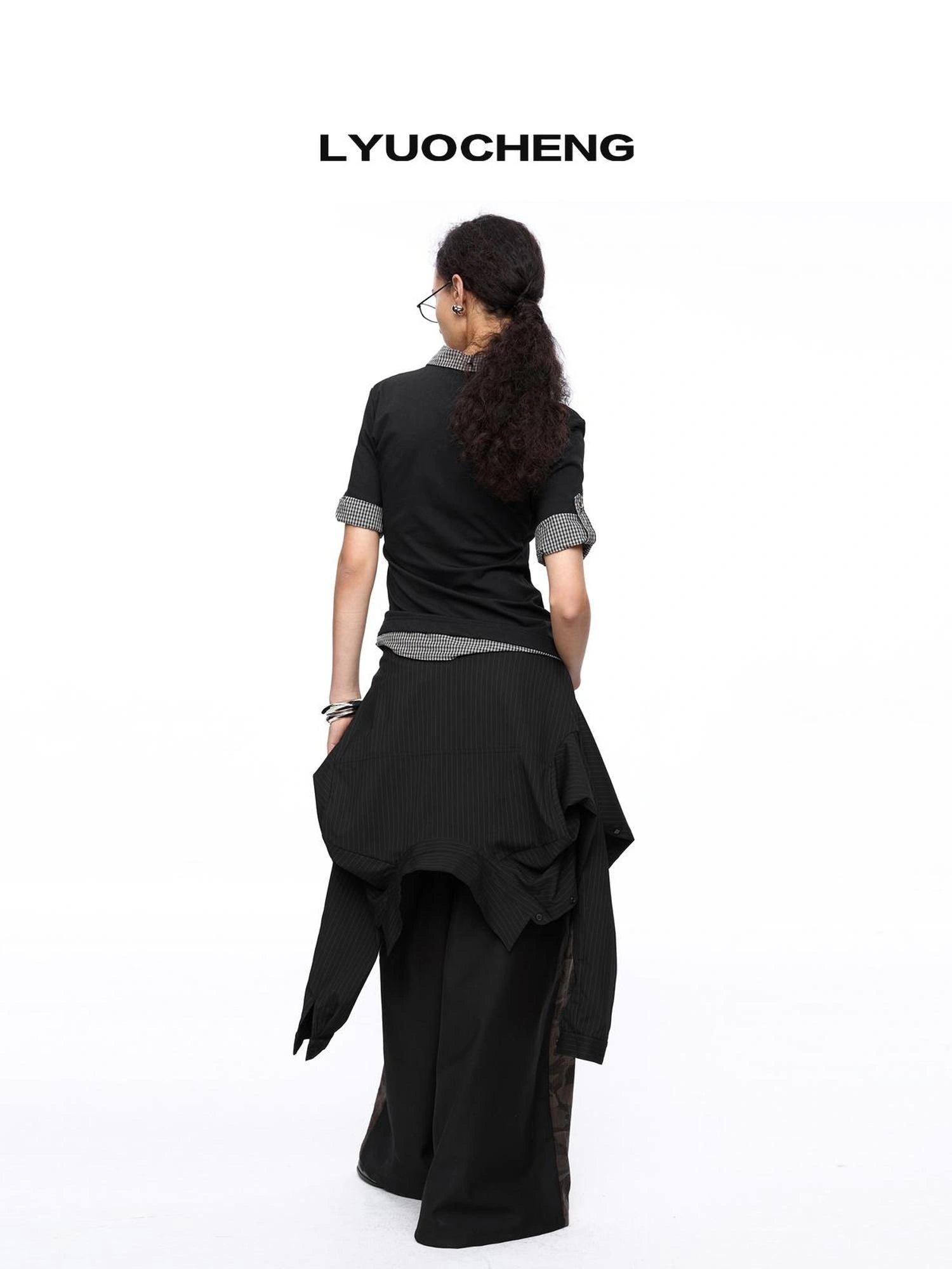 LYUOCHENG Checkered Paneled Polo Shirt