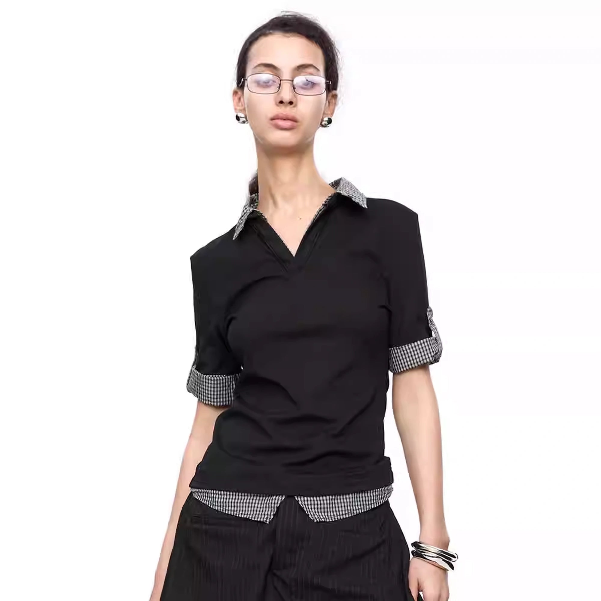 LYUOCHENG_Checkered_Paneled_Polo_Shirt_MISSTT