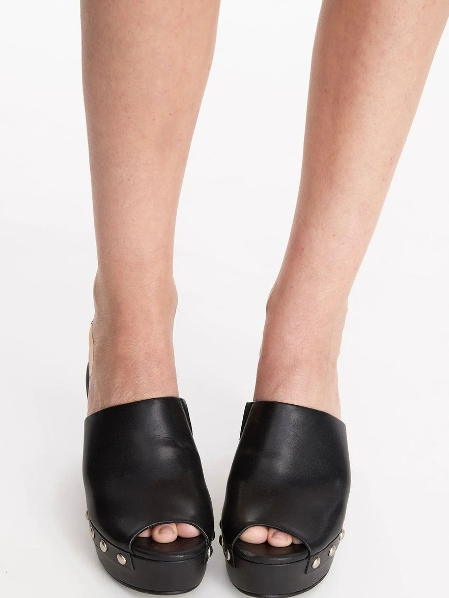 LYUOCHENG Chunky Platform Peep Toe Studded Mule Sandals