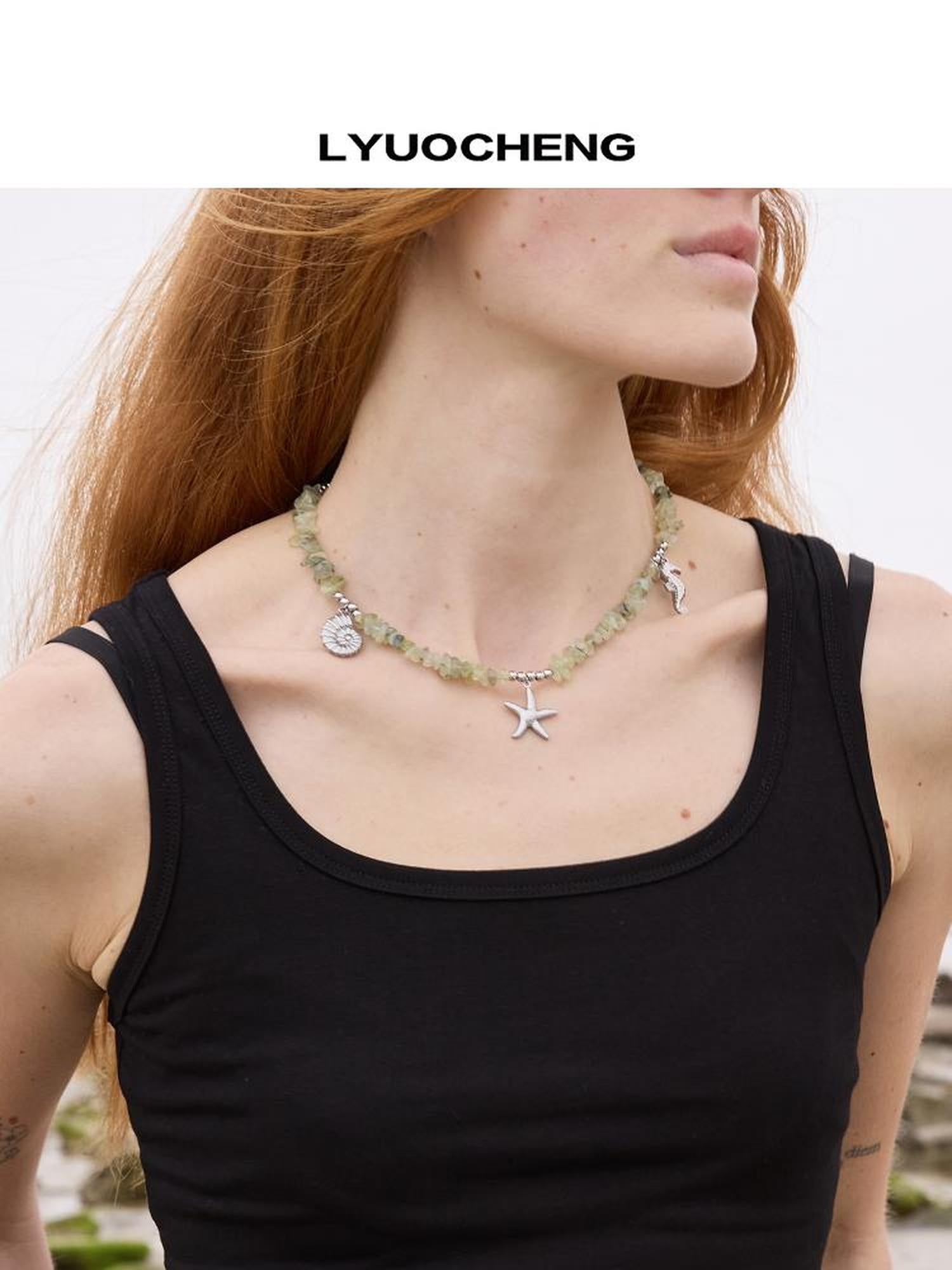 LYUOCHENG Citrine Grapestone Crystal Beaded Necklace with Silver Pendants