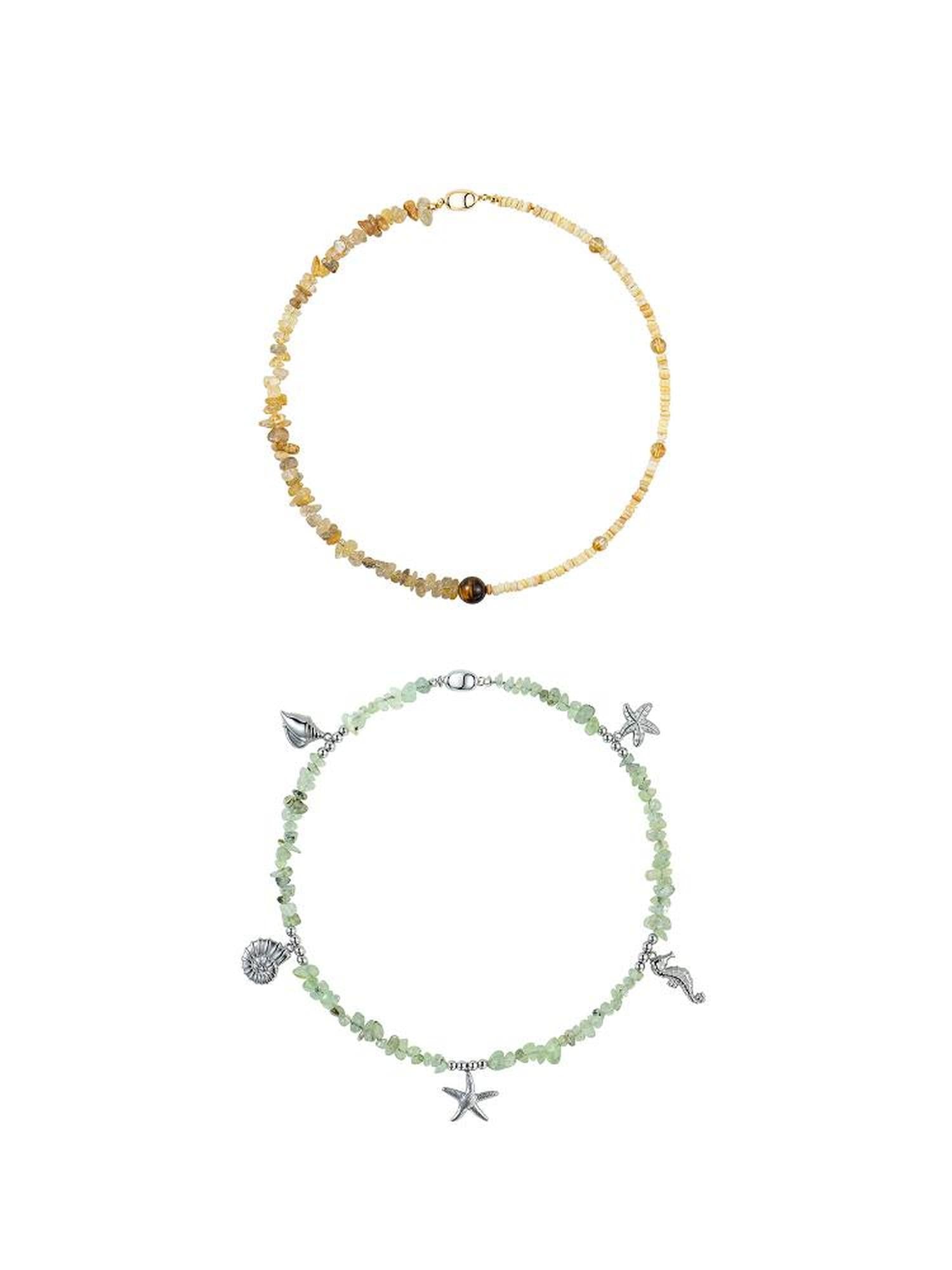 LYUOCHENG Citrine Grapestone Crystal Beaded Necklace with Silver Pendants
