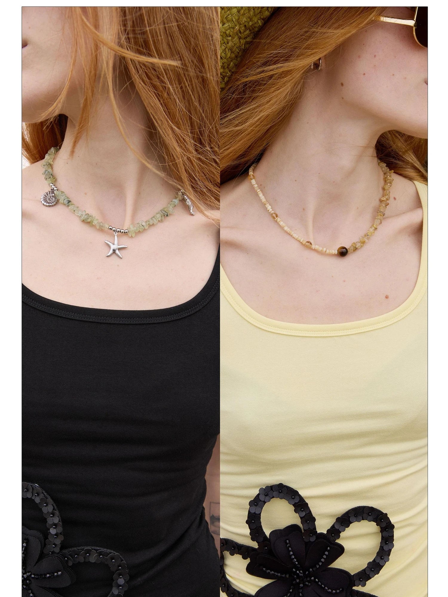 LYUOCHENG Citrine Grapestone Crystal Beaded Necklace with Silver Pendants
