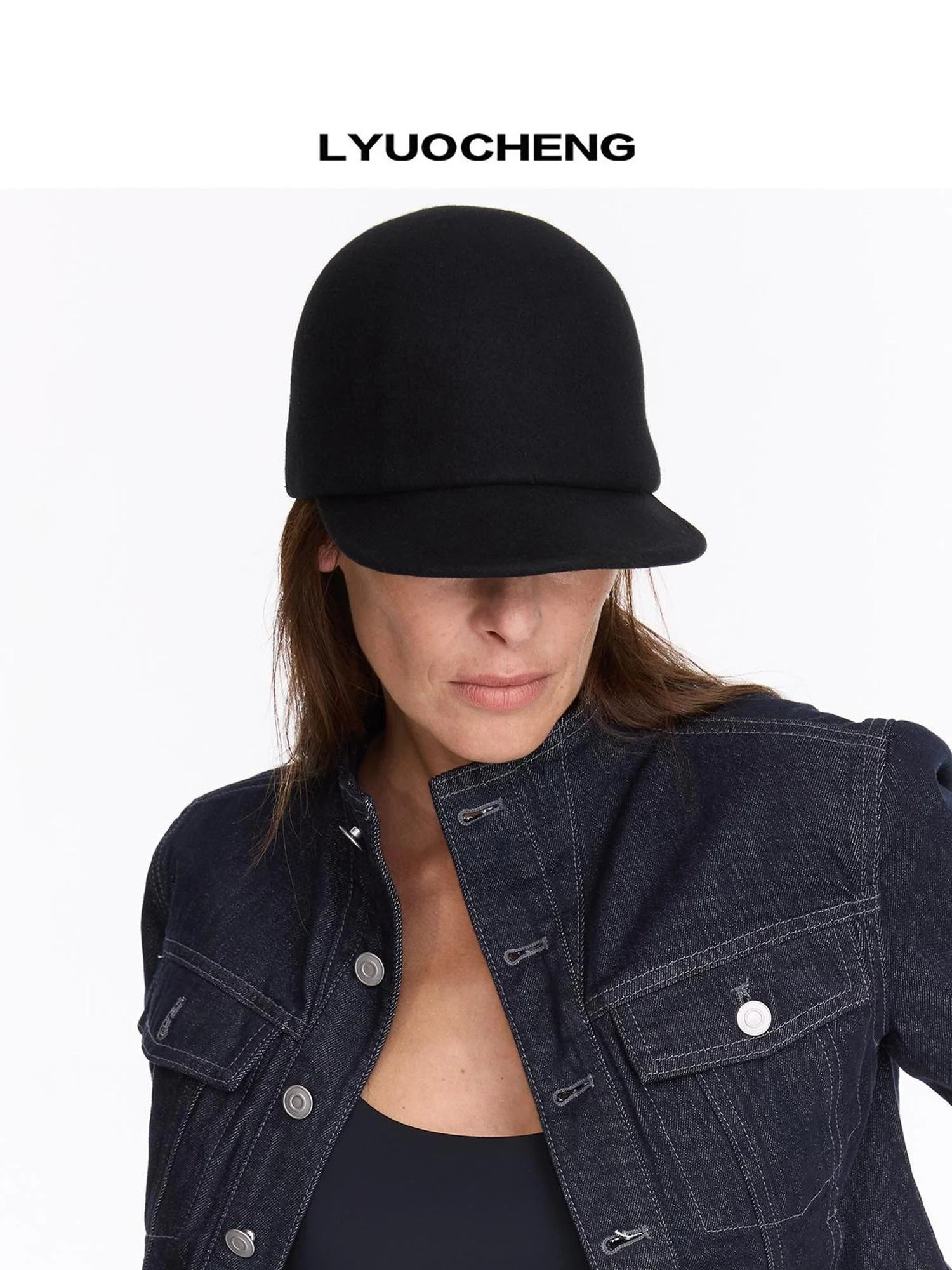 LYUOCHENG Classic Wool Felt Round Top Short Brim Riding Hat