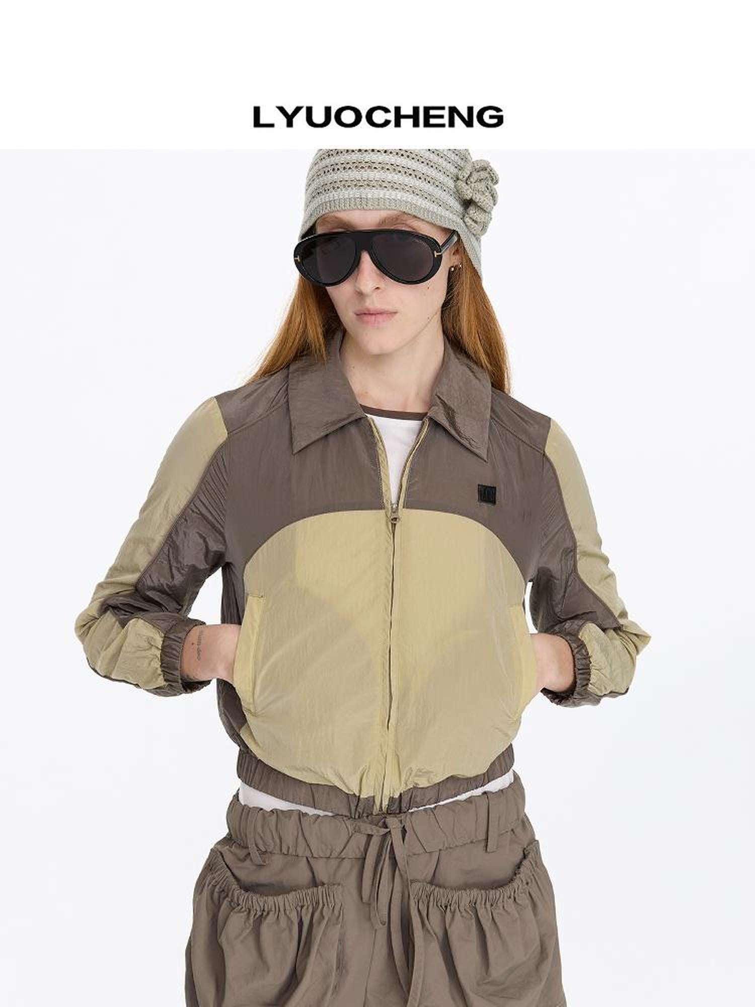 LYUOCHENG Color Block Nylon Zip Jacket