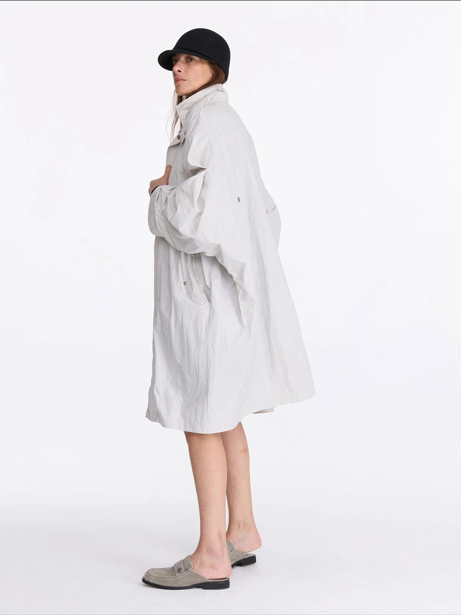 LYUOCHENG Convertible Nylon Trench Coat With Adjustable Length