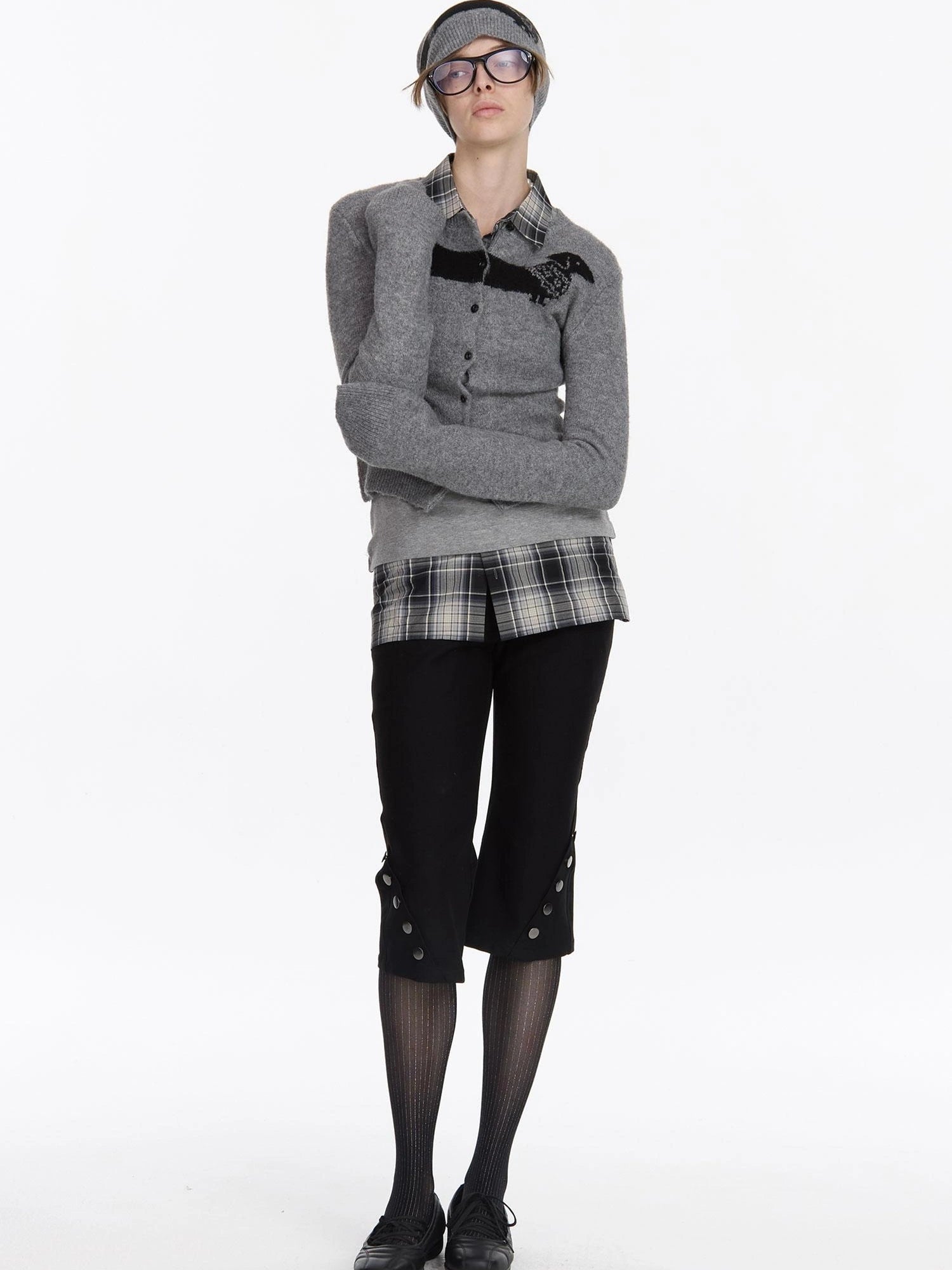 LYUOCHENG Dachshund Jacquard Knit Cardigan V-neck T-shirt Long Sleeve