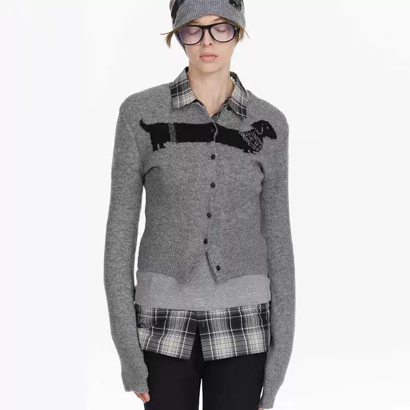 LYUOCHENG_Dachshund_Jacquard_Knit_Cardigan_V-neck_T-shirt_Long_Sleeve_MISSTT