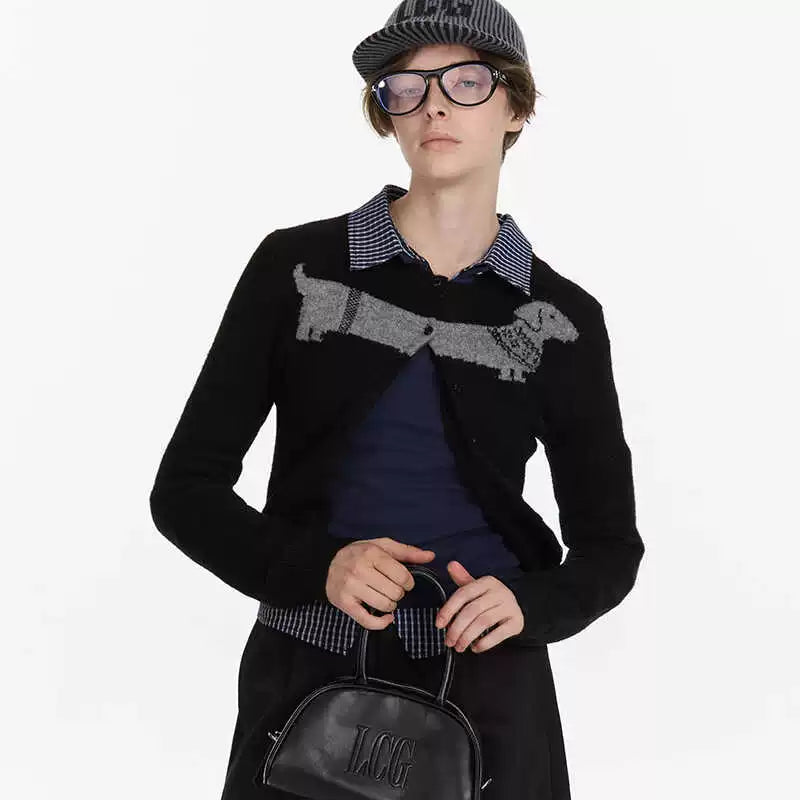 LYUOCHENG_Dachshund_Jacquard_Knit_Cardigan_V-neck_T-shirt_Long_Sleeve_MISSTT