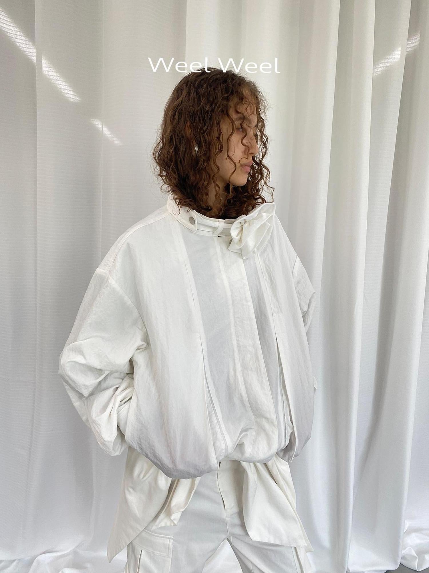 LYUOCHENG Detachable Floral White Casual Jacket V-neck T-shirt Long Sleeve