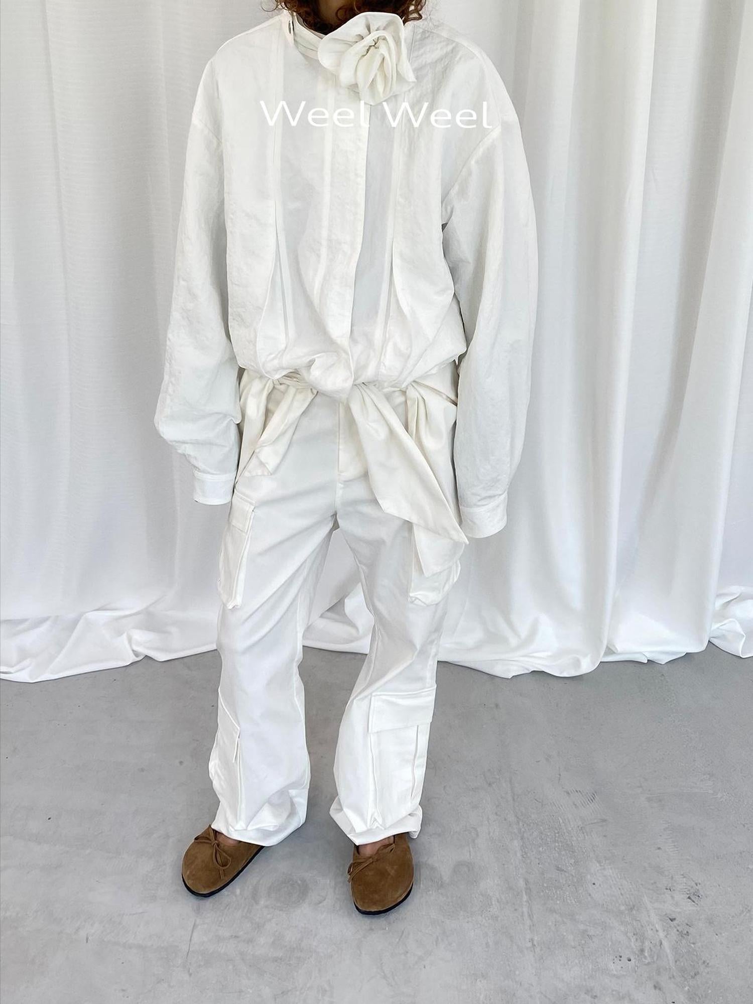 LYUOCHENG Detachable Floral White Casual Jacket V-neck T-shirt Long Sleeve