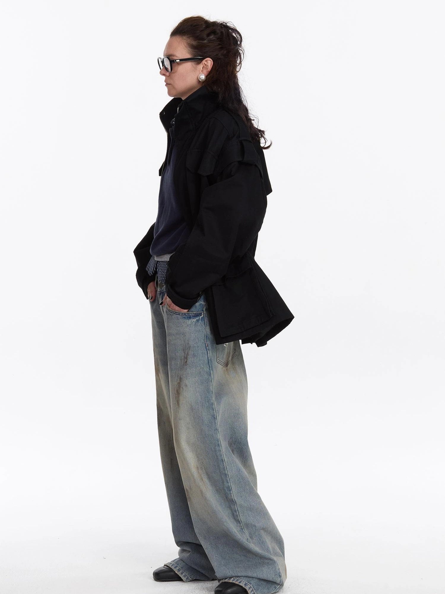 LYUOCHENG Detachable Quilted Jacket With Low Rise Wide Leg Pants Set