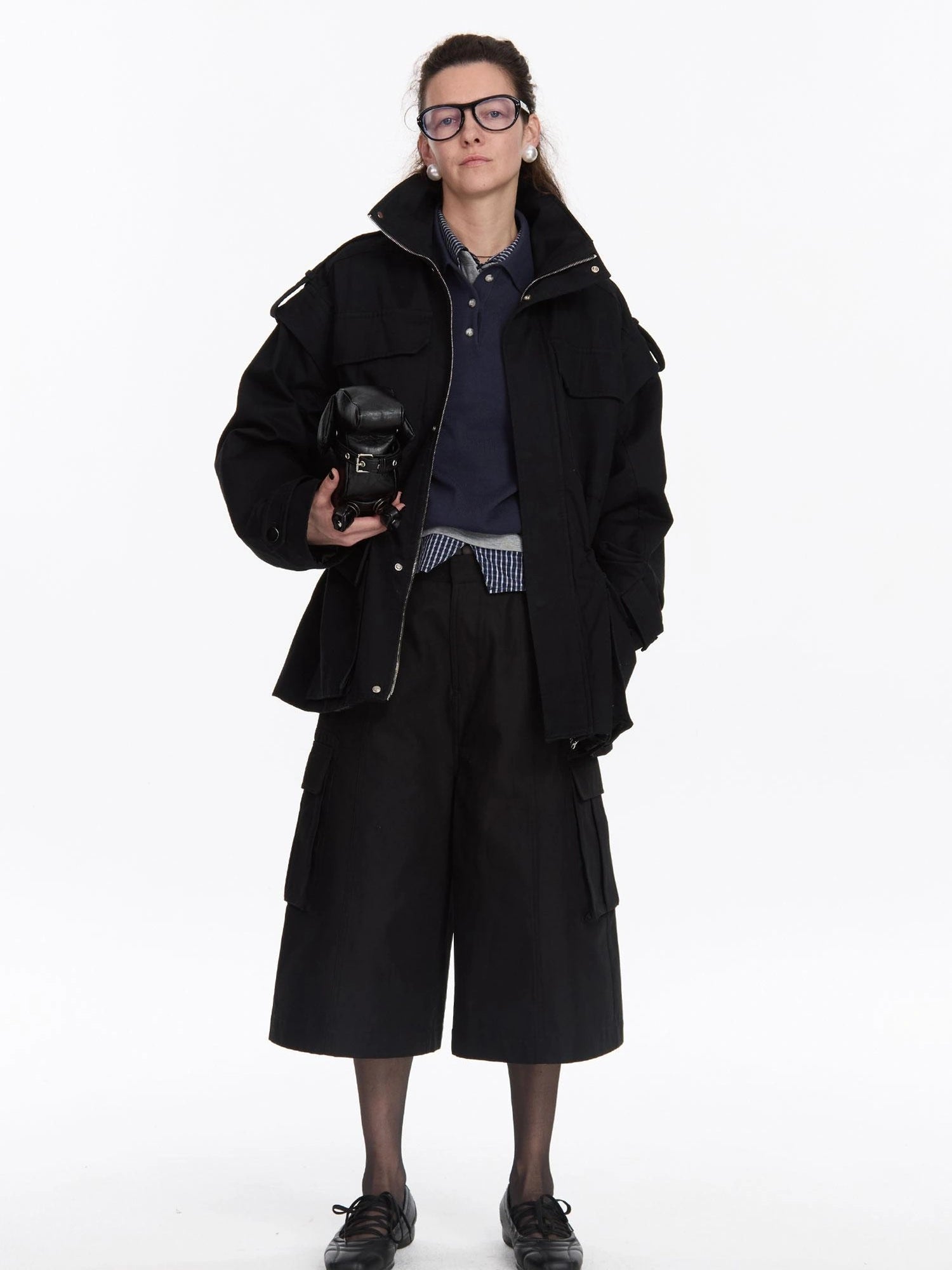 LYUOCHENG Detachable Quilted Jacket With Low Rise Wide Leg Pants Set