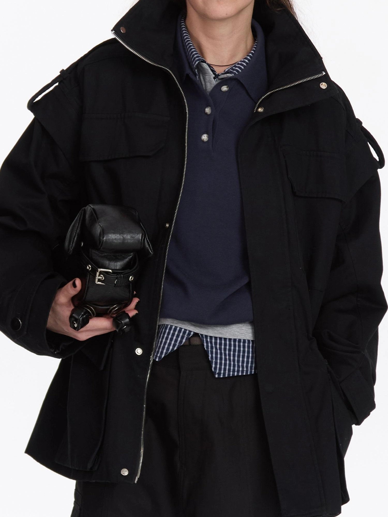 LYUOCHENG Detachable Quilted Jacket With Low Rise Wide Leg Pants Set