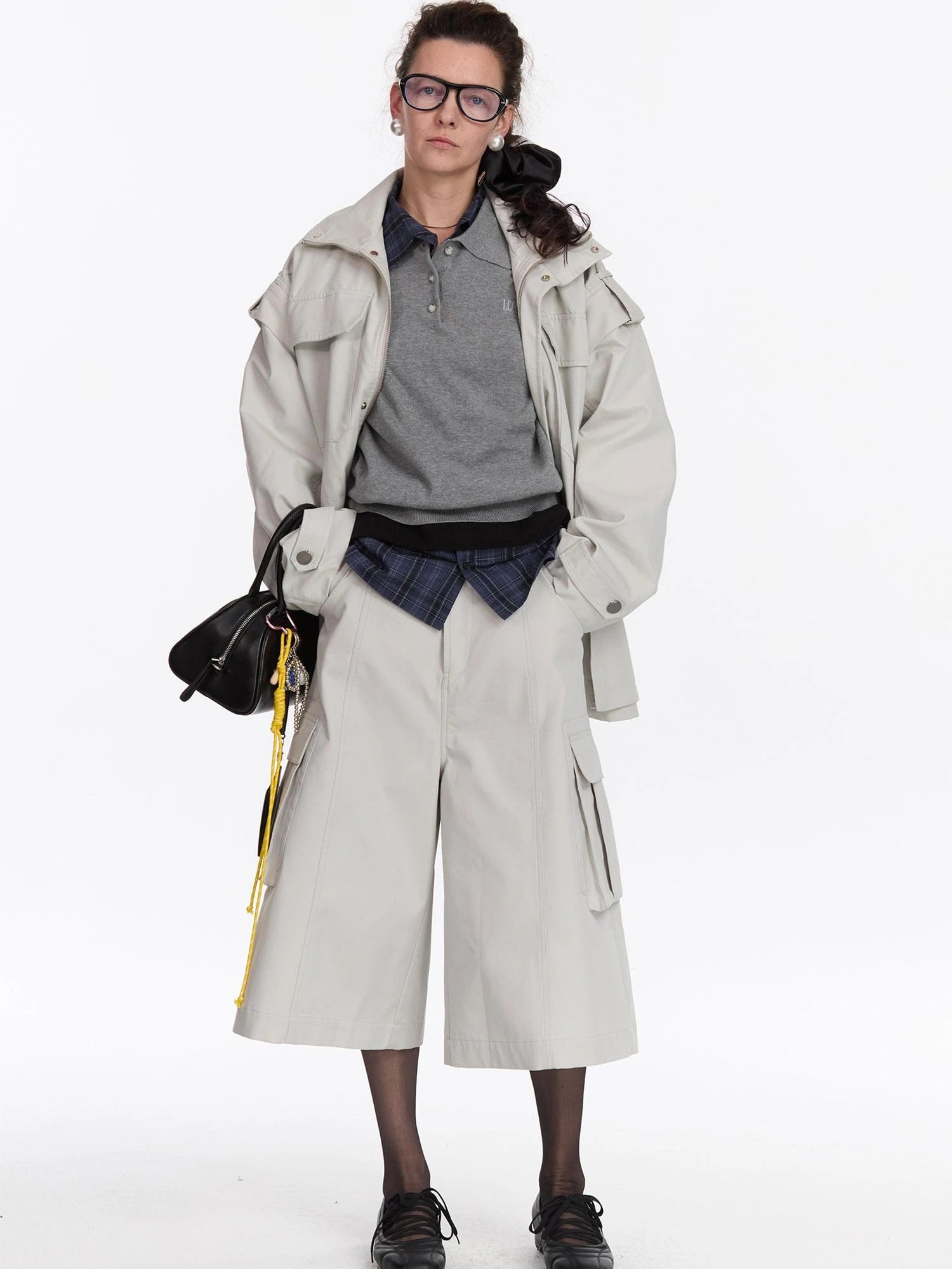 LYUOCHENG Detachable Quilted Jacket With Low Rise Wide Leg Pants Set