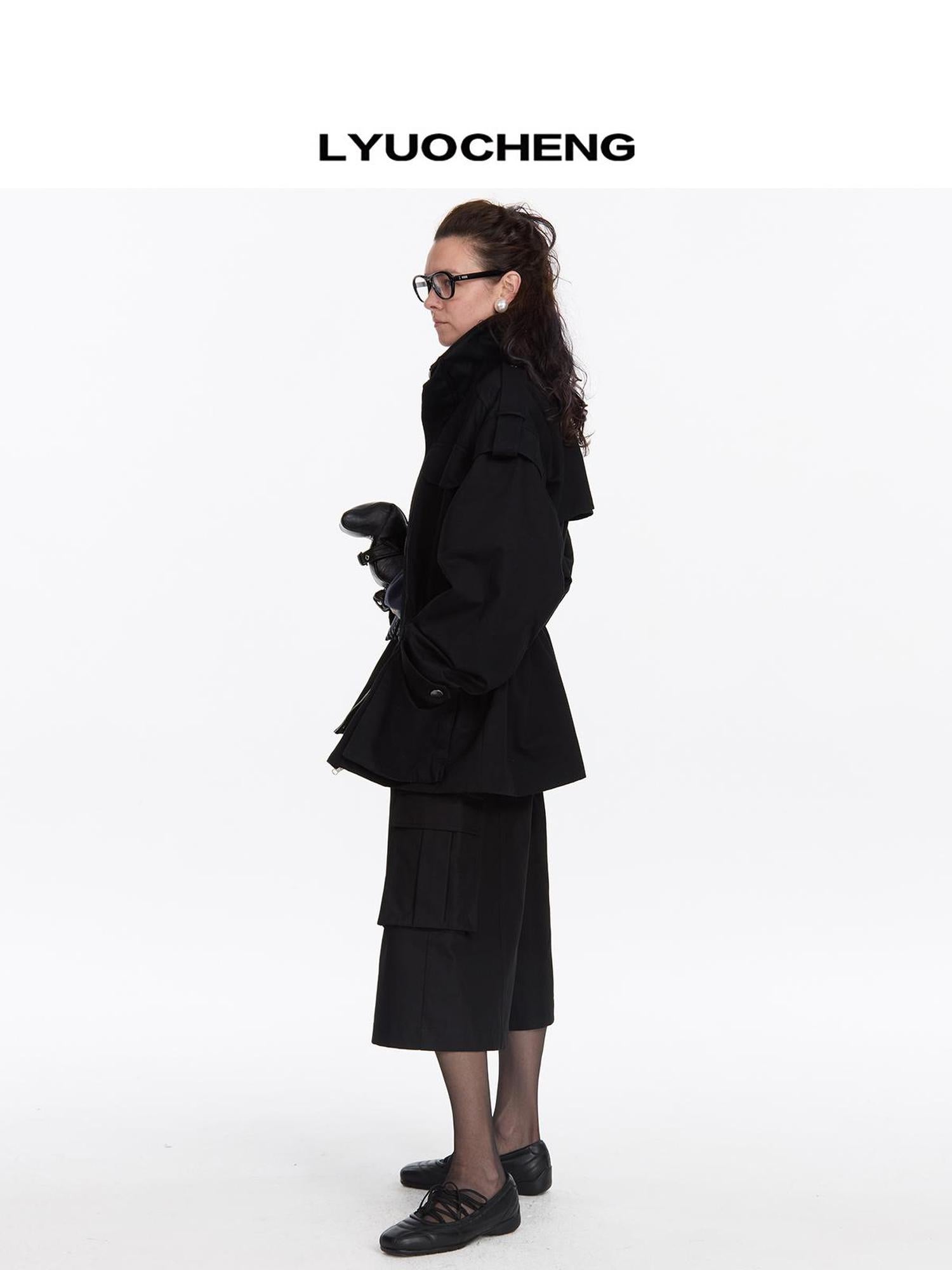 LYUOCHENG Detachable Quilted Jacket With Low Rise Wide Leg Pants Set