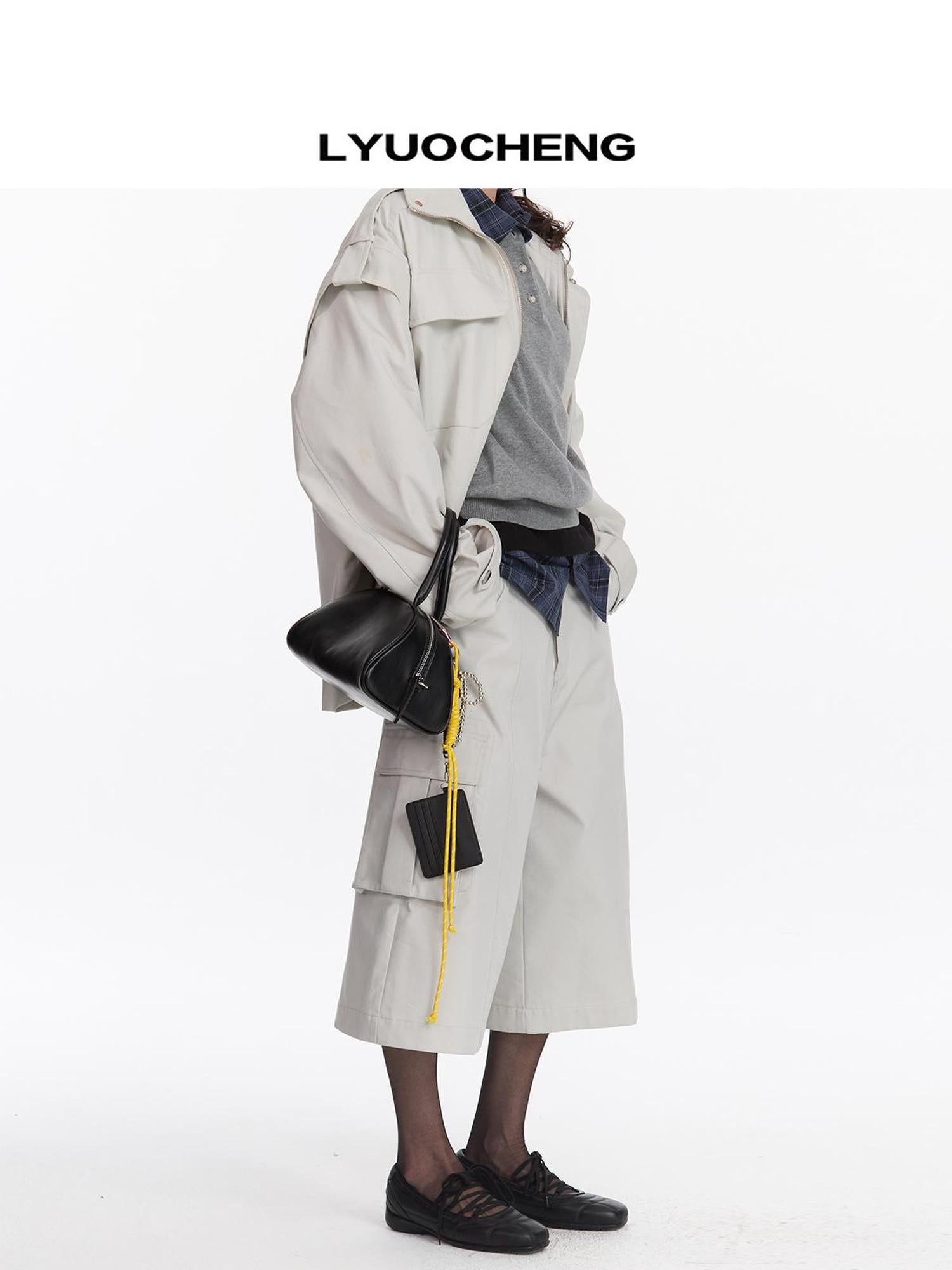 LYUOCHENG Detachable Quilted Jacket With Low Rise Wide Leg Pants Set