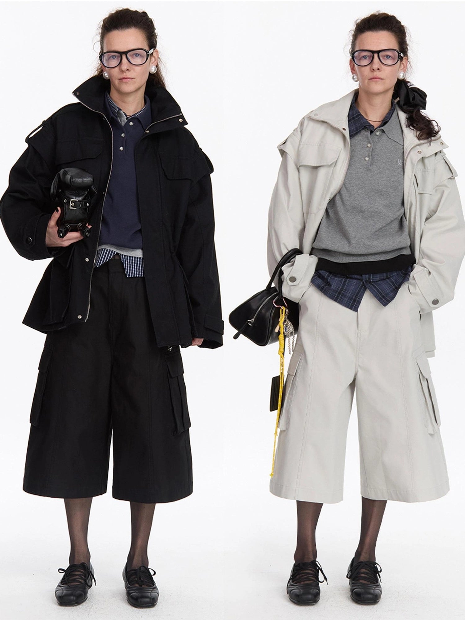 LYUOCHENG Detachable Quilted Jacket With Low Rise Wide Leg Pants Set