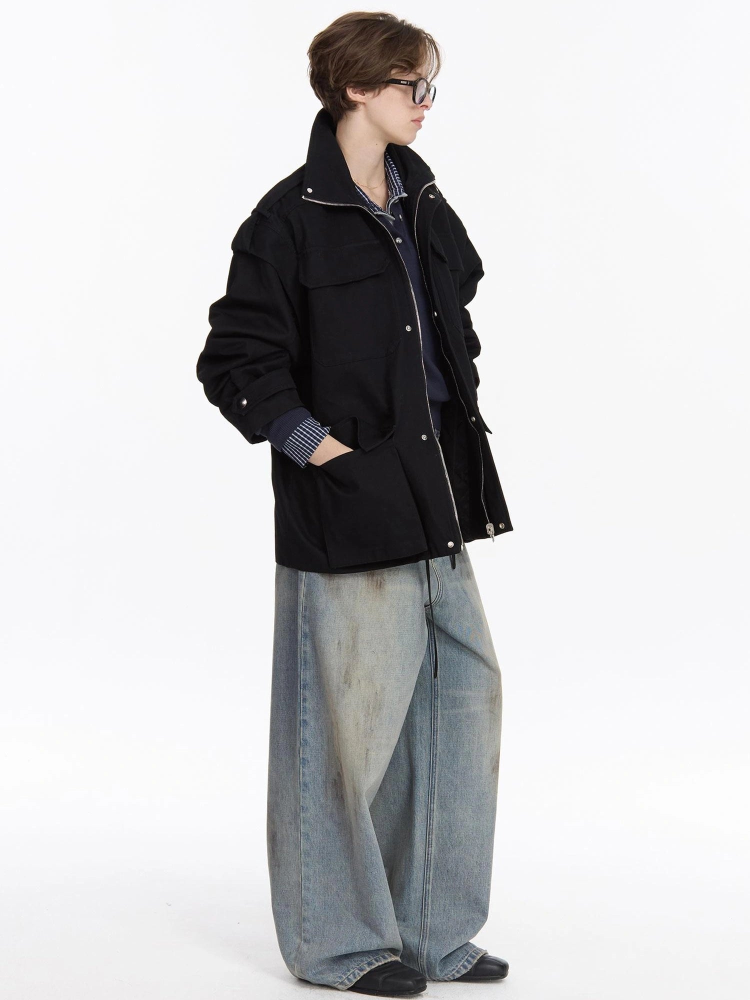 LYUOCHENG Detachable Quilted Jacket With Low Rise Wide Leg Pants Set