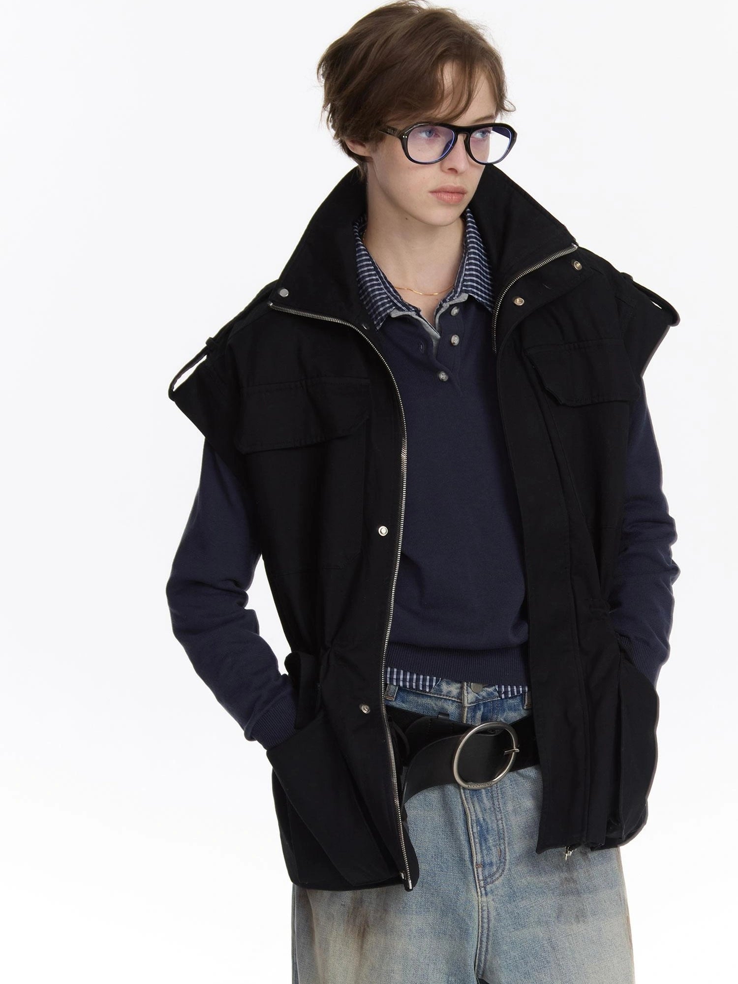 LYUOCHENG Detachable Quilted Jacket With Low Rise Wide Leg Pants Set