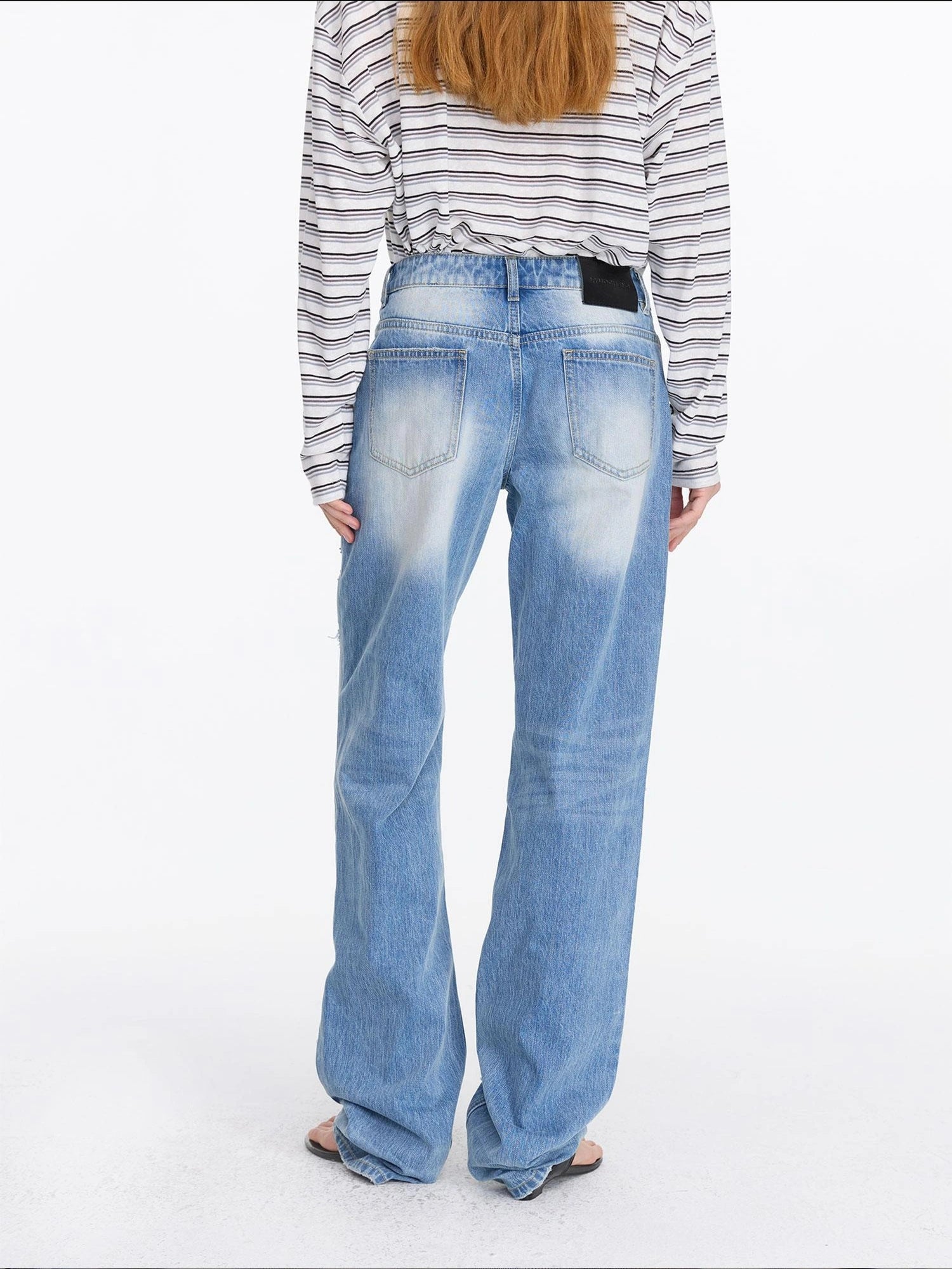 LYUOCHENG Distressed Light Blue High Waist Straight Leg Jeans