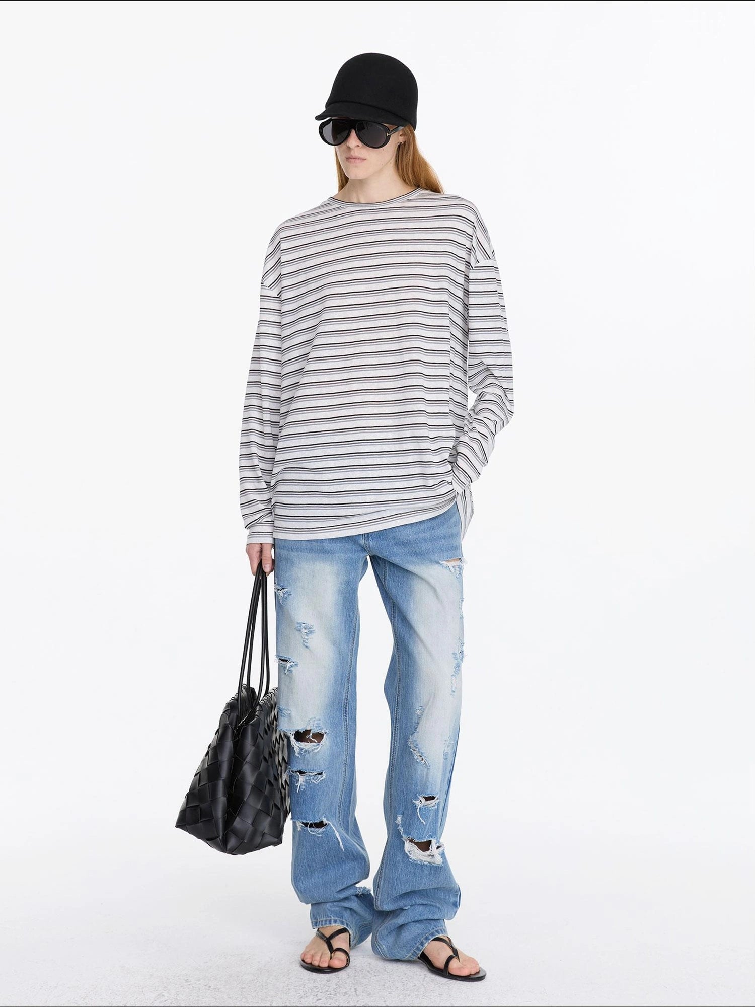 LYUOCHENG Distressed Light Blue High Waist Straight Leg Jeans