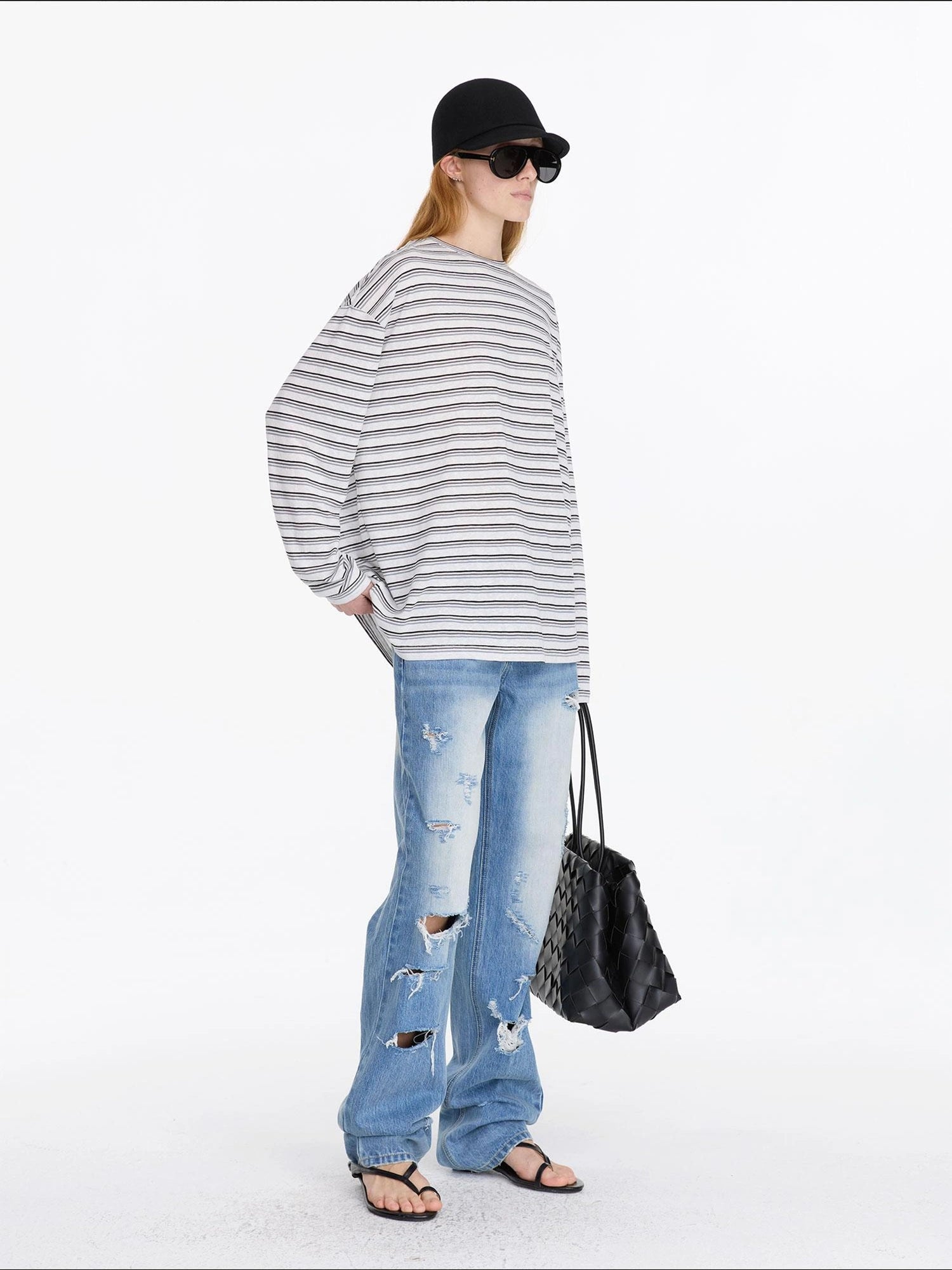 LYUOCHENG Distressed Light Blue High Waist Straight Leg Jeans