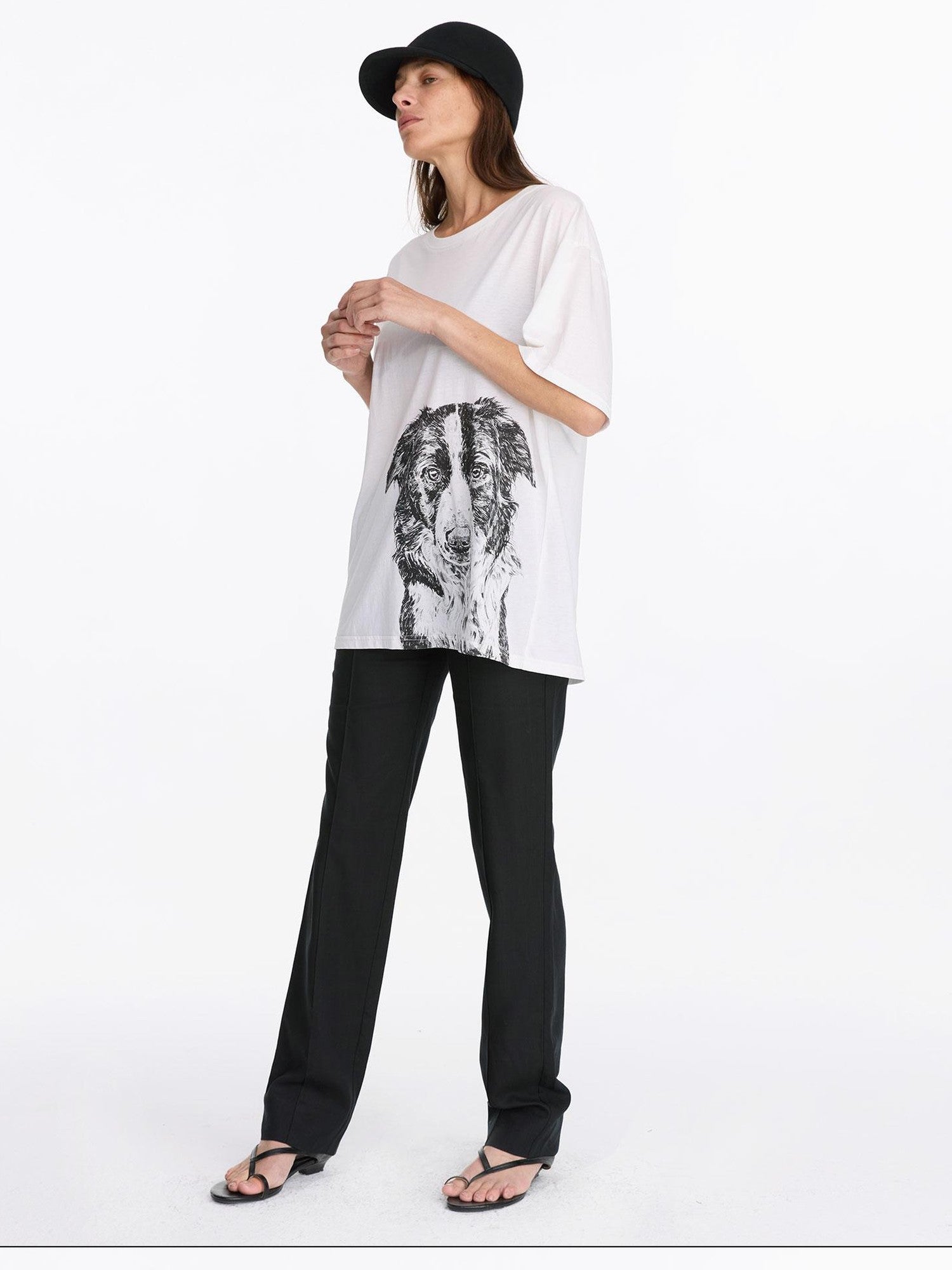 LYUOCHENG Dog Print Loose Fit Crew Neck Women&