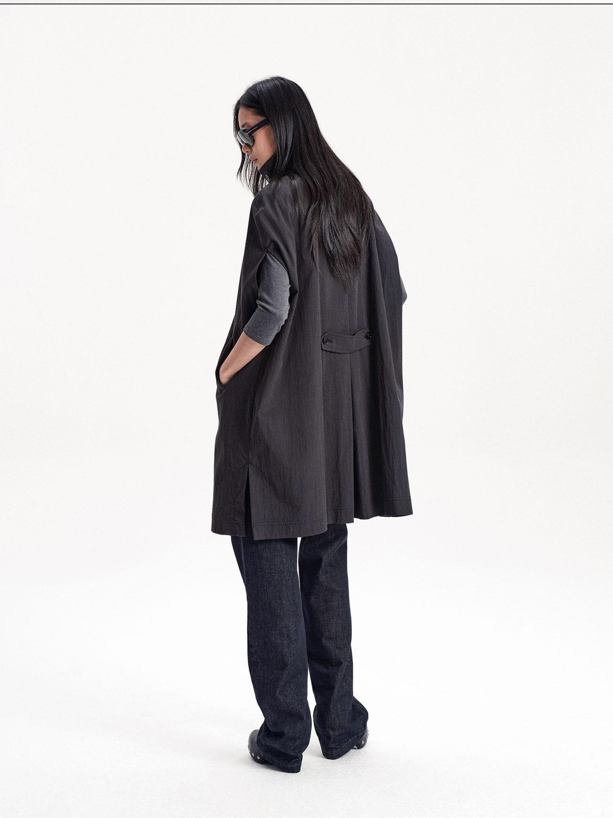 LYUOCHENG Double Breasted Cape Style Stand Collar Cotton Blend Long Women&