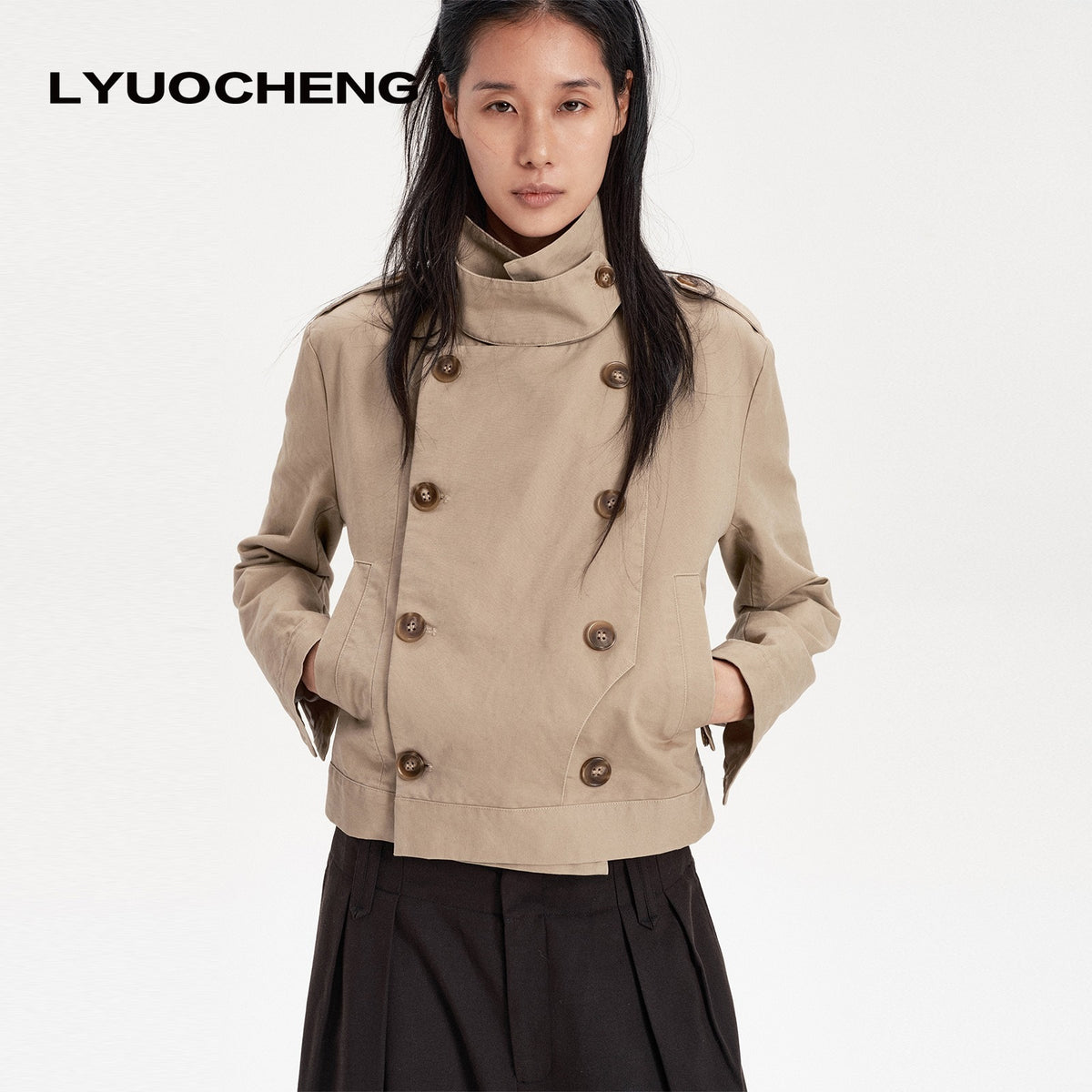 LYUOCHENG_Double_Breasted_Cropped_Cotton_Women&