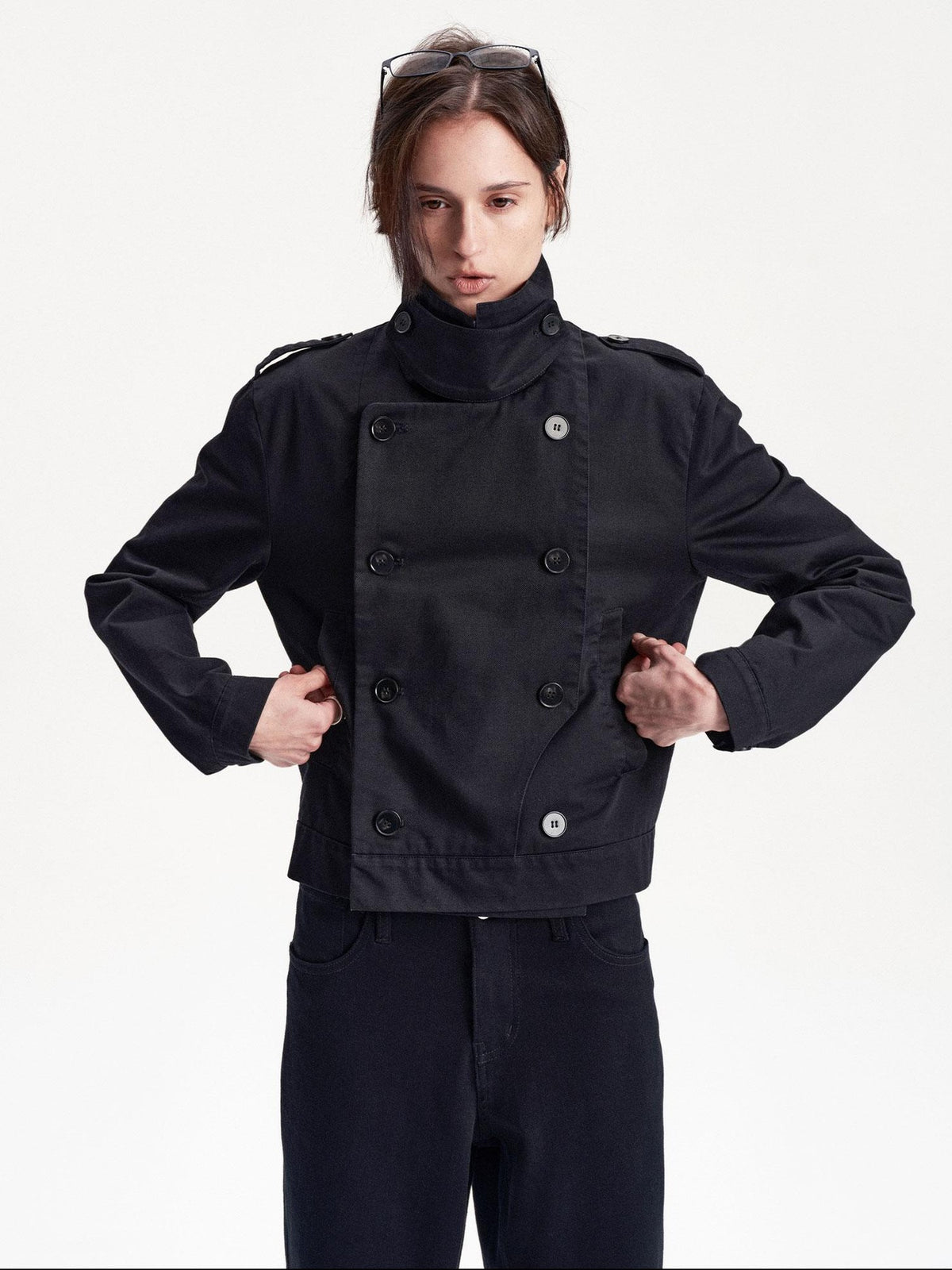 LYUOCHENG Double Breasted Cropped Cotton Women&