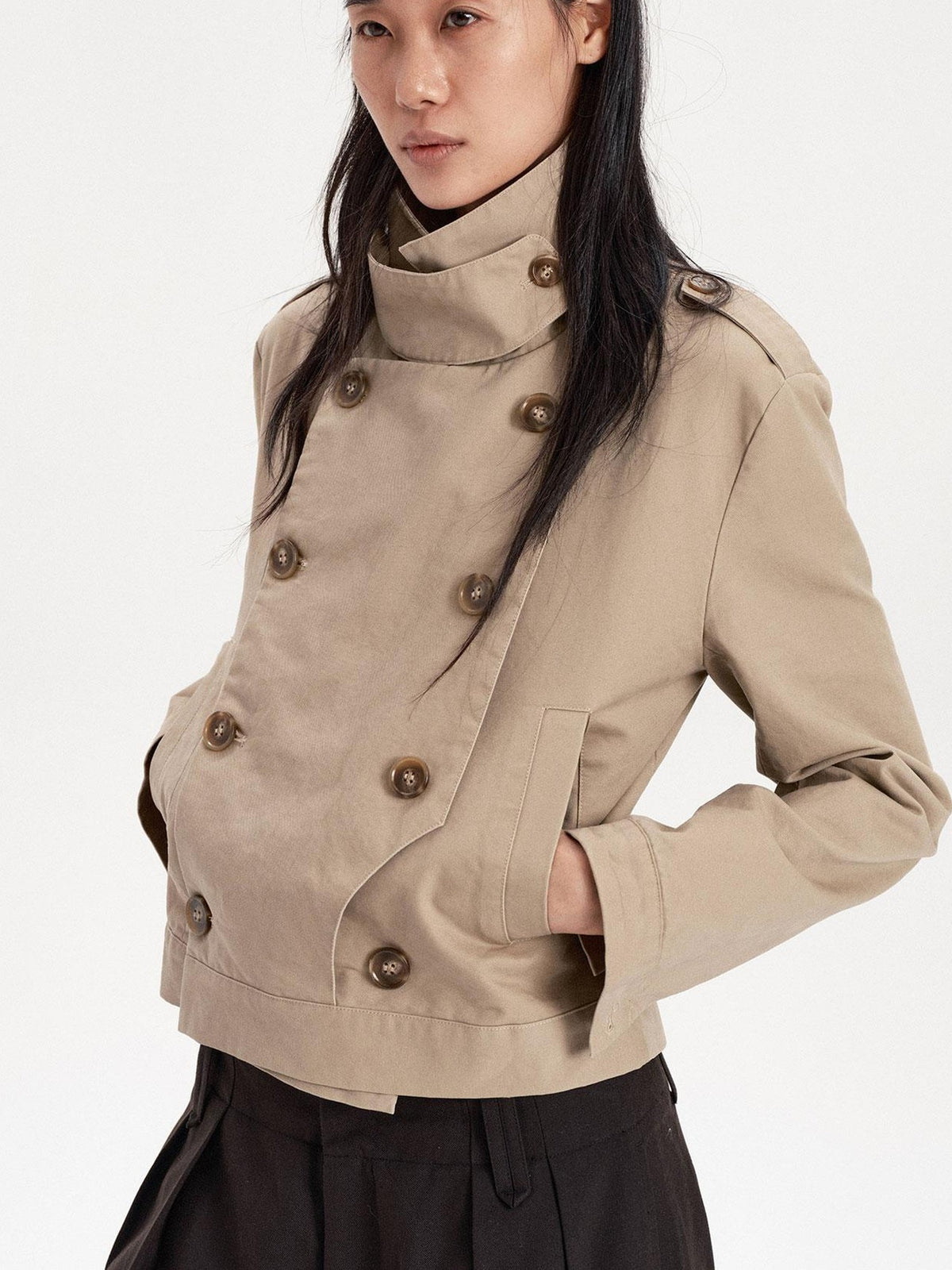 LYUOCHENG Double Breasted Cropped Cotton Women&