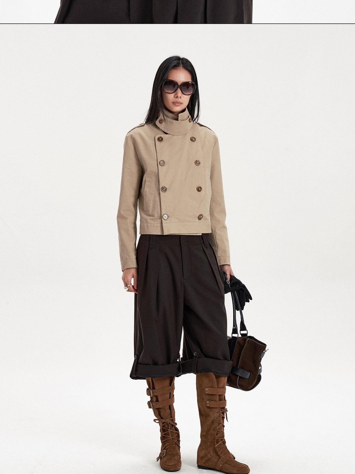 LYUOCHENG Double Breasted Cropped Cotton Women&