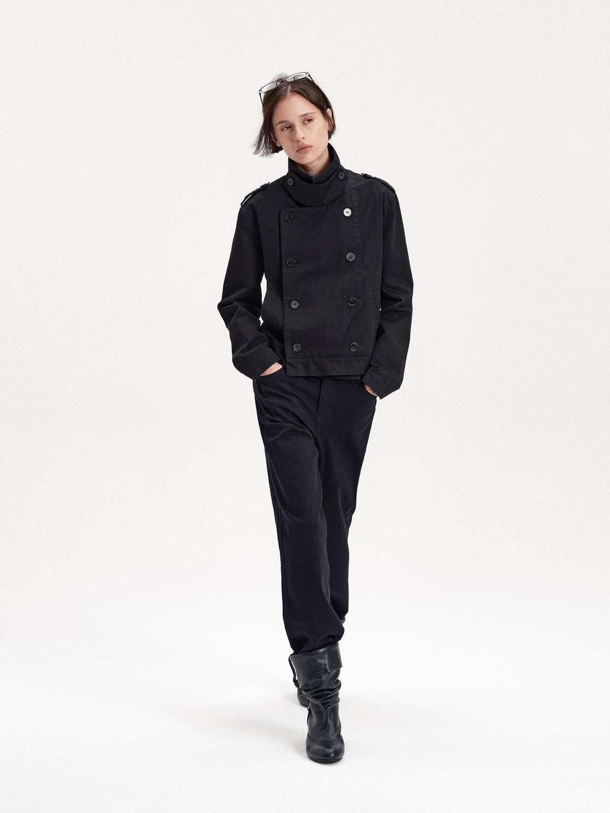 LYUOCHENG Double Breasted Cropped Cotton Women&