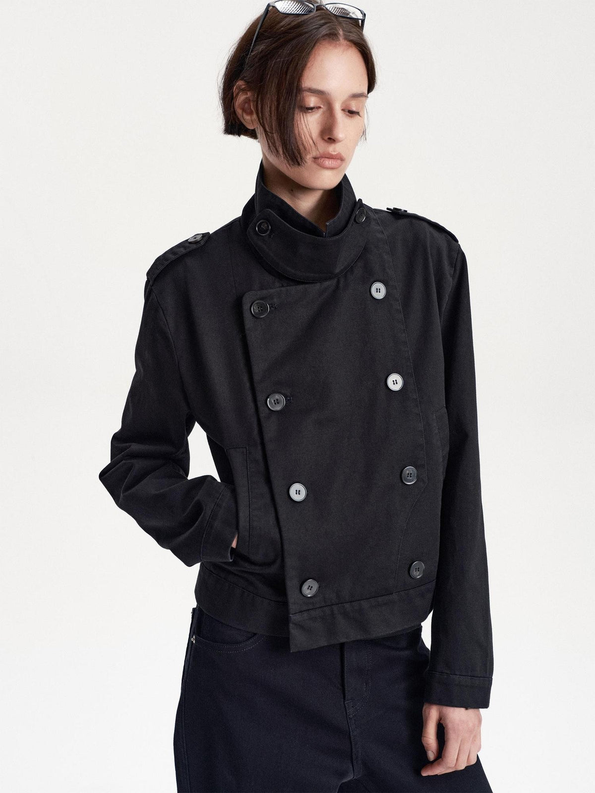 LYUOCHENG Double Breasted Cropped Cotton Women&