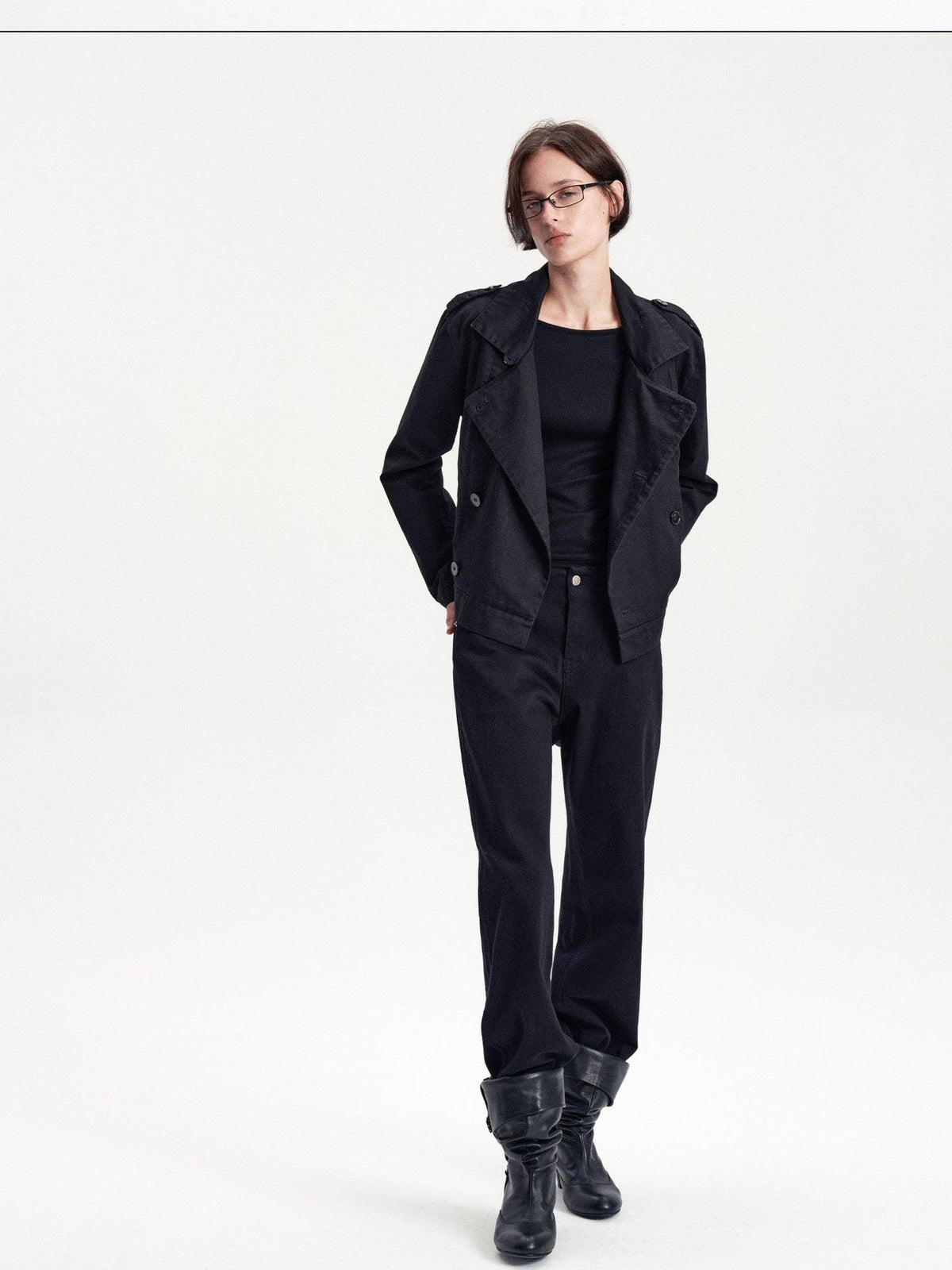 LYUOCHENG Double Breasted Cropped Cotton Women&