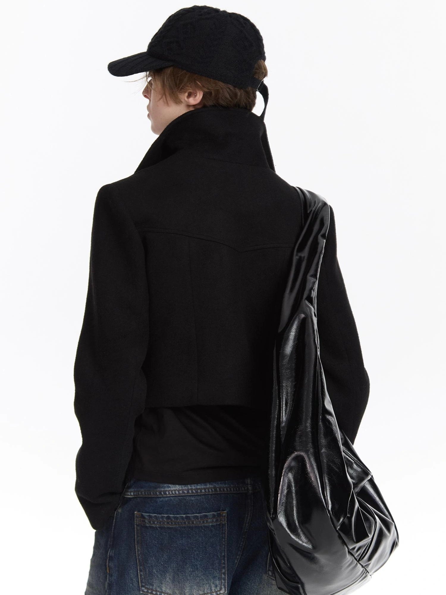 LYUOCHENG Double Breasted Wool Blend Stand Collar Short Coat