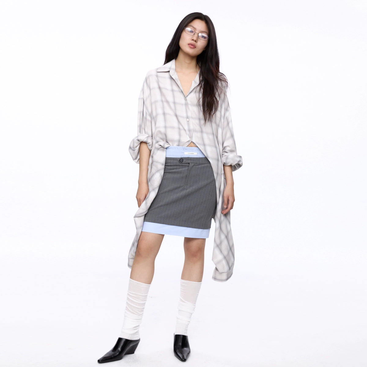 LYUOCHENG_Double_Collar_Plaid_Button_Down_Midi_Shirt_MISSTT