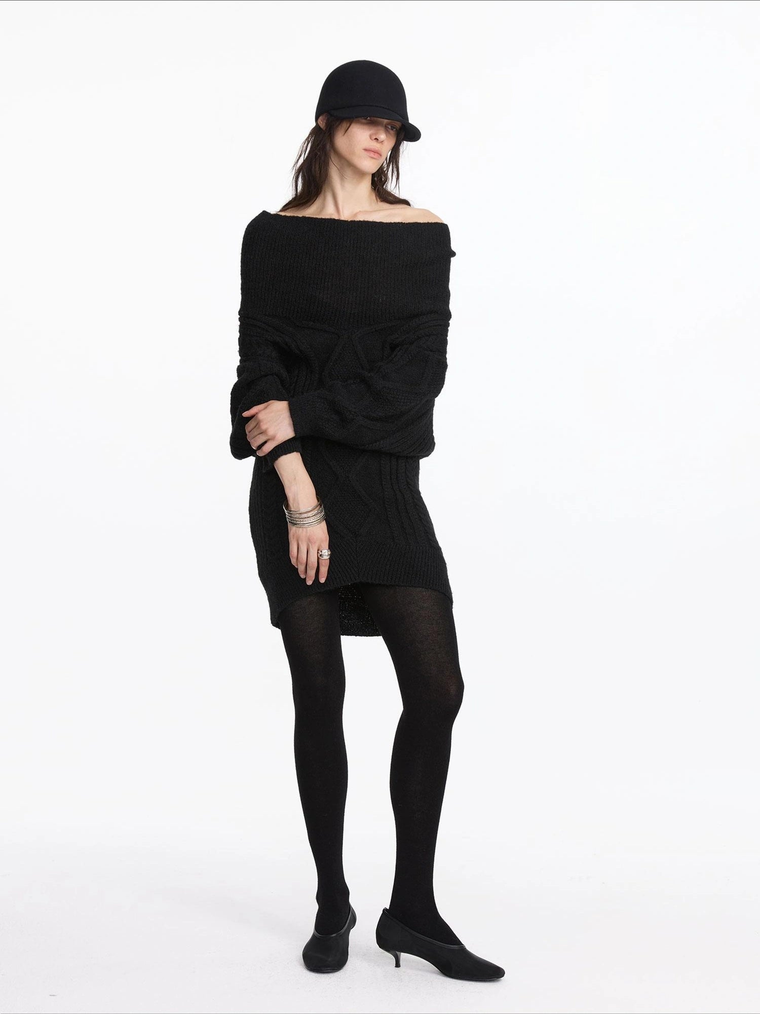 LYUOCHENG Draped Collar Cable Knit Sweater