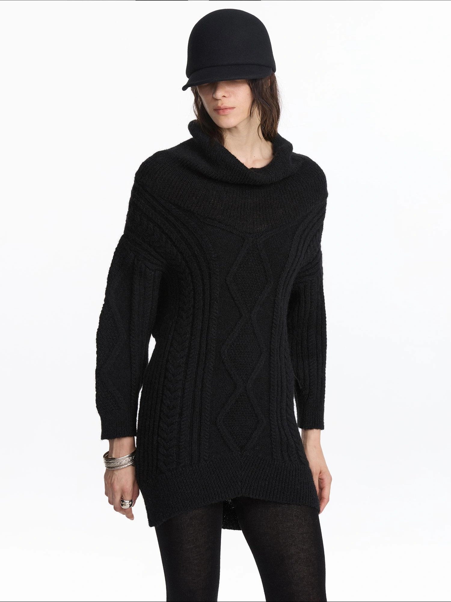 LYUOCHENG Draped Collar Cable Knit Sweater