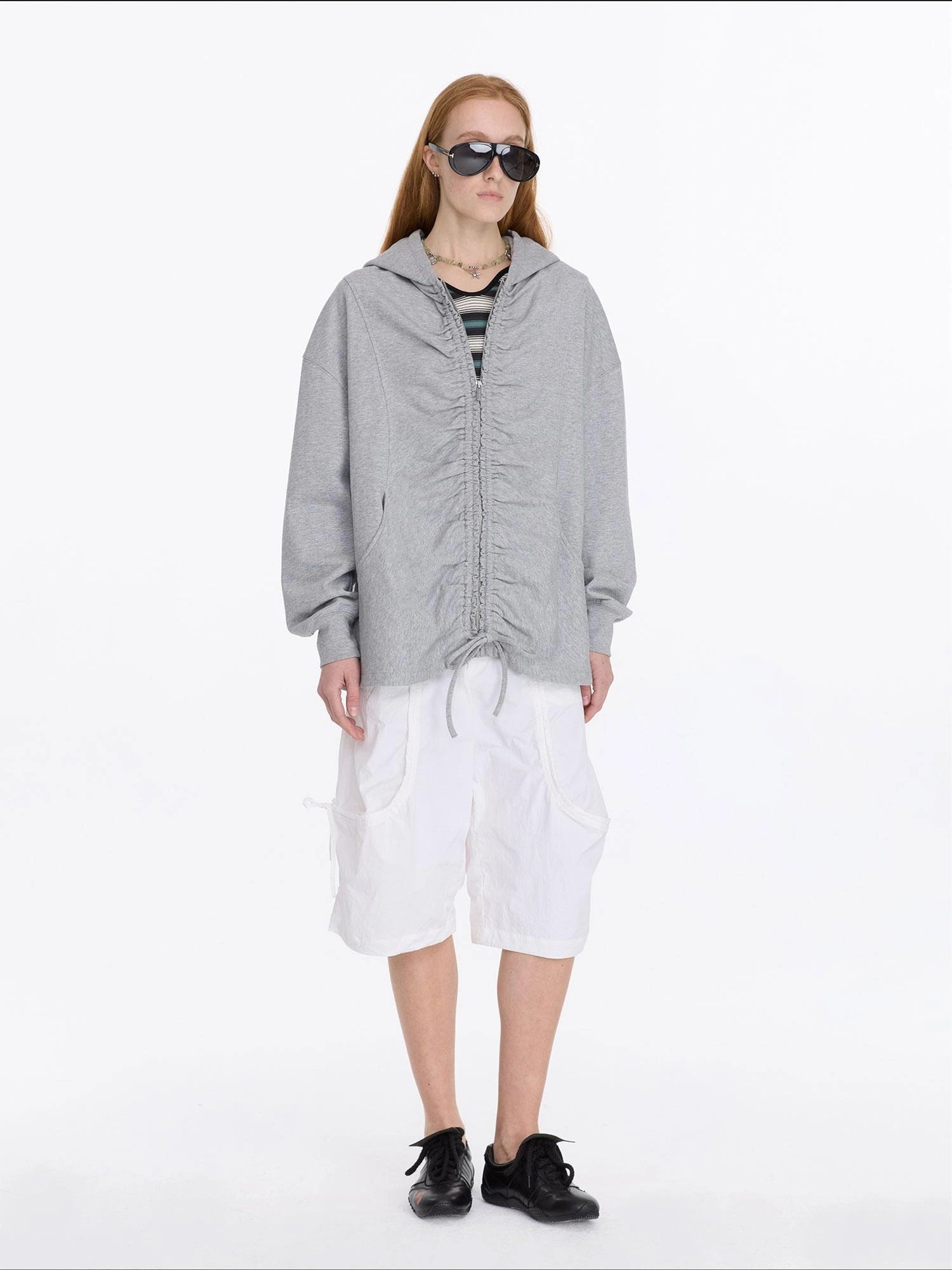 LYUOCHENG Drawstring Hooded Zip Up Knit Sweatshirt