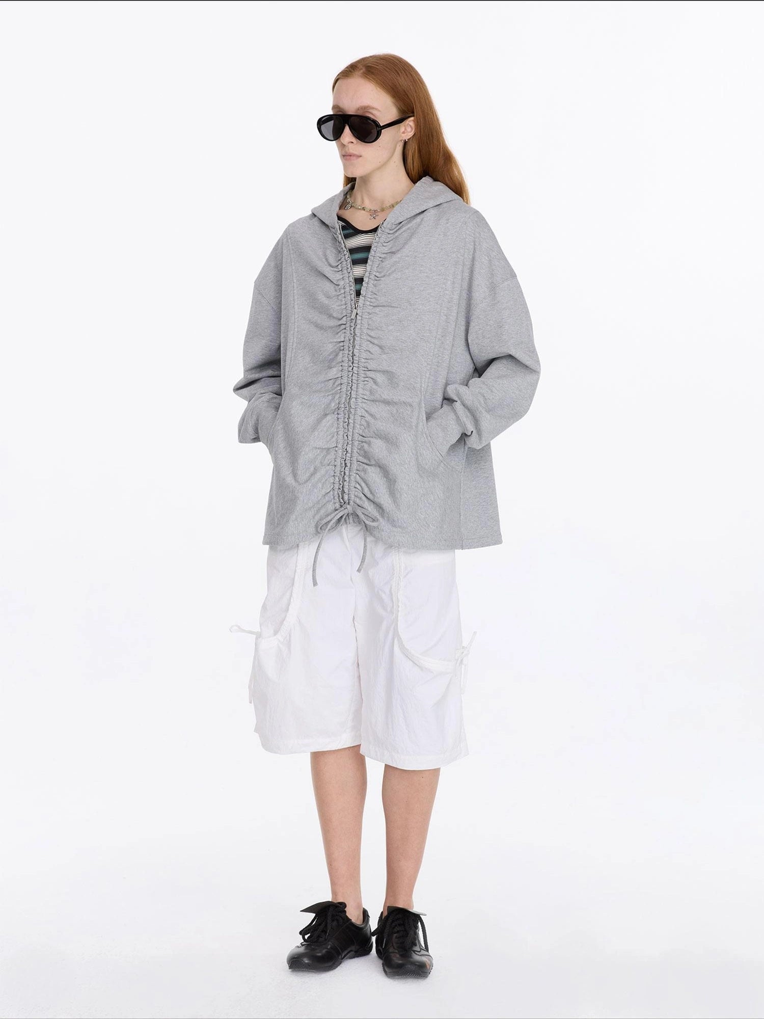 LYUOCHENG Drawstring Hooded Zip Up Knit Sweatshirt