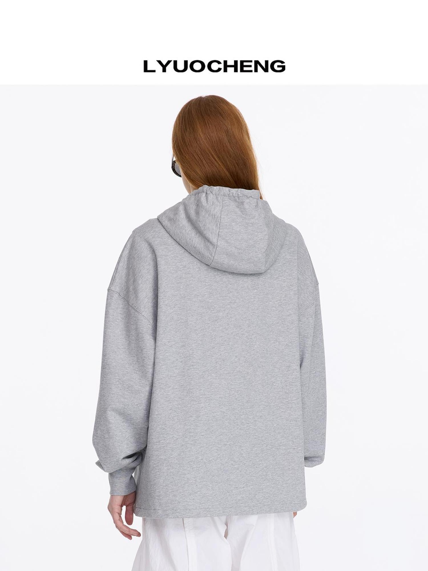 LYUOCHENG Drawstring Hooded Zip Up Knit Sweatshirt